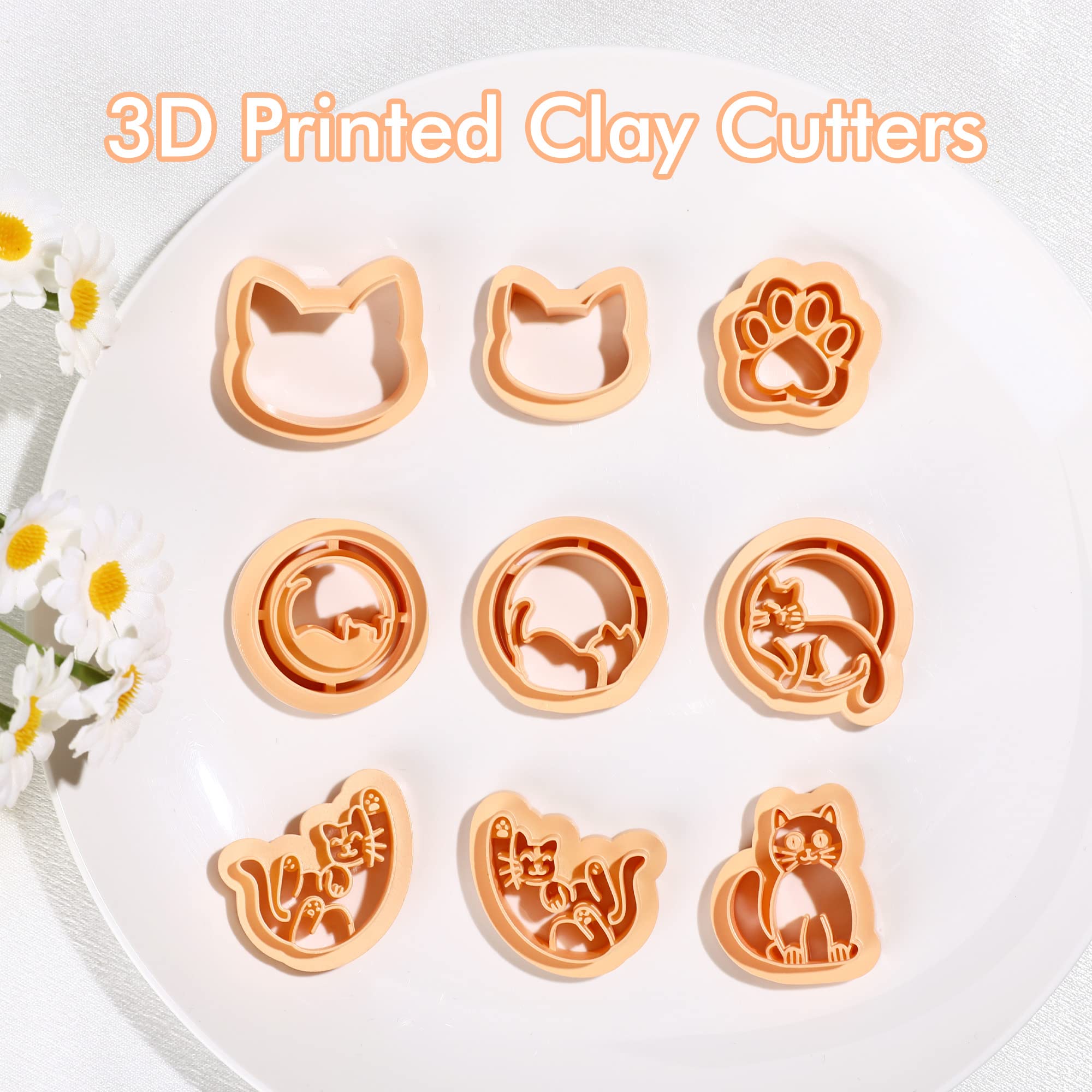 Puocaon Cat Polymer Clay Cutters - Embossing Animal Cutters Set