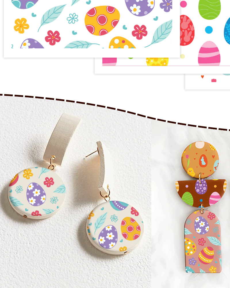 Puocaon Easter Clay Transfer Paper - 20 Pcs Easter Eggs Polymer Clay Transfer Paper for Clay Earrings Making, Colorful Print Polymer Clay Transfer Sheets for Earrings Jewelry Making