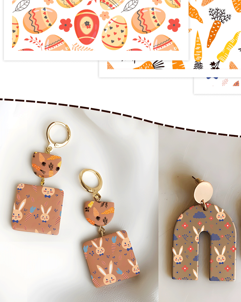 Puocaon Easter Polymer Clay Transfer Paper, 20 Pcs Easter Eggs Bunny Transfer Paper for Polymer Clay Earrings Making, Cute Rabbit Polymer Clay Transfer Sheets for Clay Earrings Jewelry Making