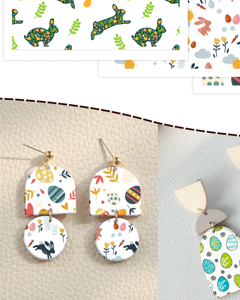 Puocaon Easter Polymer Clay Transfer Paper, 20 Pcs Easter Eggs Rabbit Transfer Paper for Polymer Clay Earrings, Cute Rabbit Flower Polymer Clay Transfer Sheets for Clay Earrings Jewelry Making