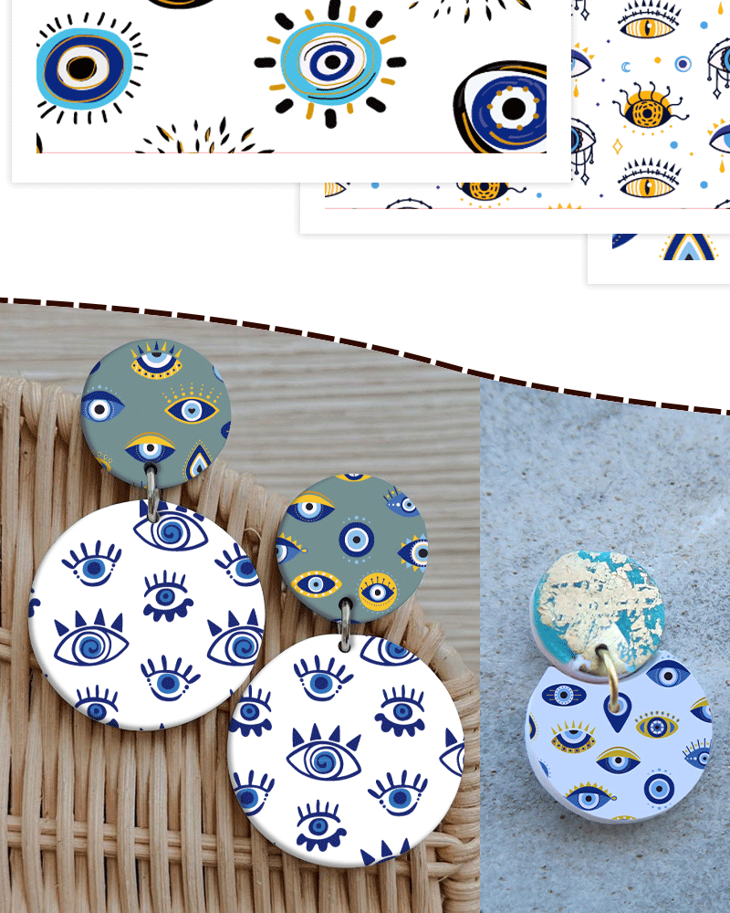 Puocaon Evil Eye Clay Transfer Paper, 20 Pcs Clay Transfer Paper for Polymer Clay Earrings, Mystic Polymer Clay Transfer Sheets for Earrings, Image Print Transfer Paper for Polymer Clay Jewelry