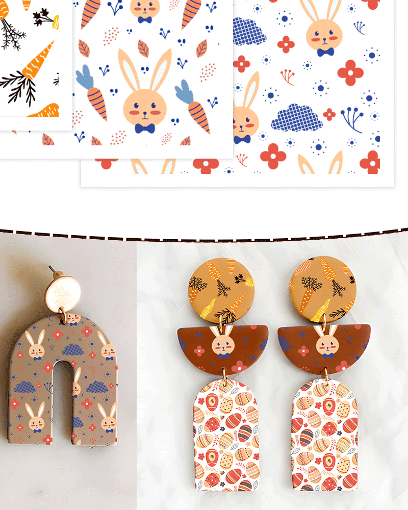 Puocaon Easter Polymer Clay Transfer Paper, 20 Pcs Easter Eggs Bunny Transfer Paper for Polymer Clay Earrings Making, Cute Rabbit Polymer Clay Transfer Sheets for Clay Earrings Jewelry Making