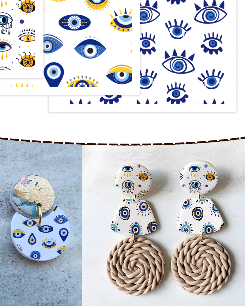 Puocaon Evil Eye Clay Transfer Paper, 20 Pcs Clay Transfer Paper for Polymer Clay Earrings, Mystic Polymer Clay Transfer Sheets for Earrings, Image Print Transfer Paper for Polymer Clay Jewelry