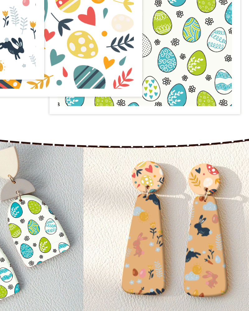 Puocaon Easter Polymer Clay Transfer Paper, 20 Pcs Easter Eggs Rabbit Transfer Paper for Polymer Clay Earrings, Cute Rabbit Flower Polymer Clay Transfer Sheets for Clay Earrings Jewelry Making