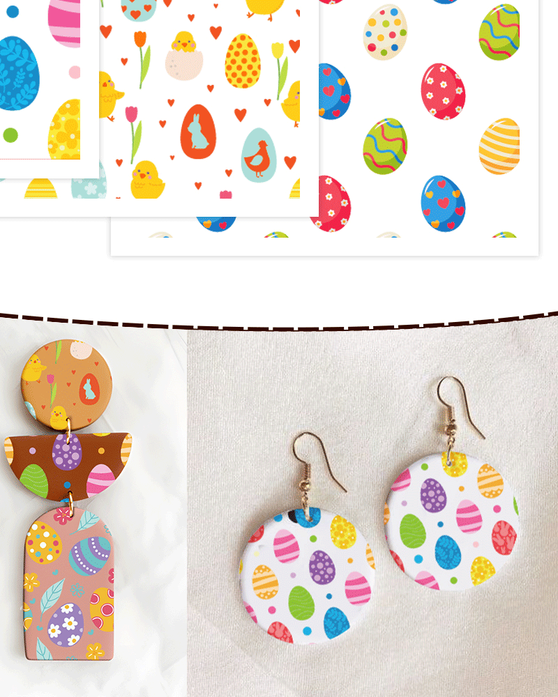 Puocaon Easter Clay Transfer Paper - 20 Pcs Easter Eggs Polymer Clay Transfer Paper for Clay Earrings Making, Colorful Print Polymer Clay Transfer Sheets for Earrings Jewelry Making