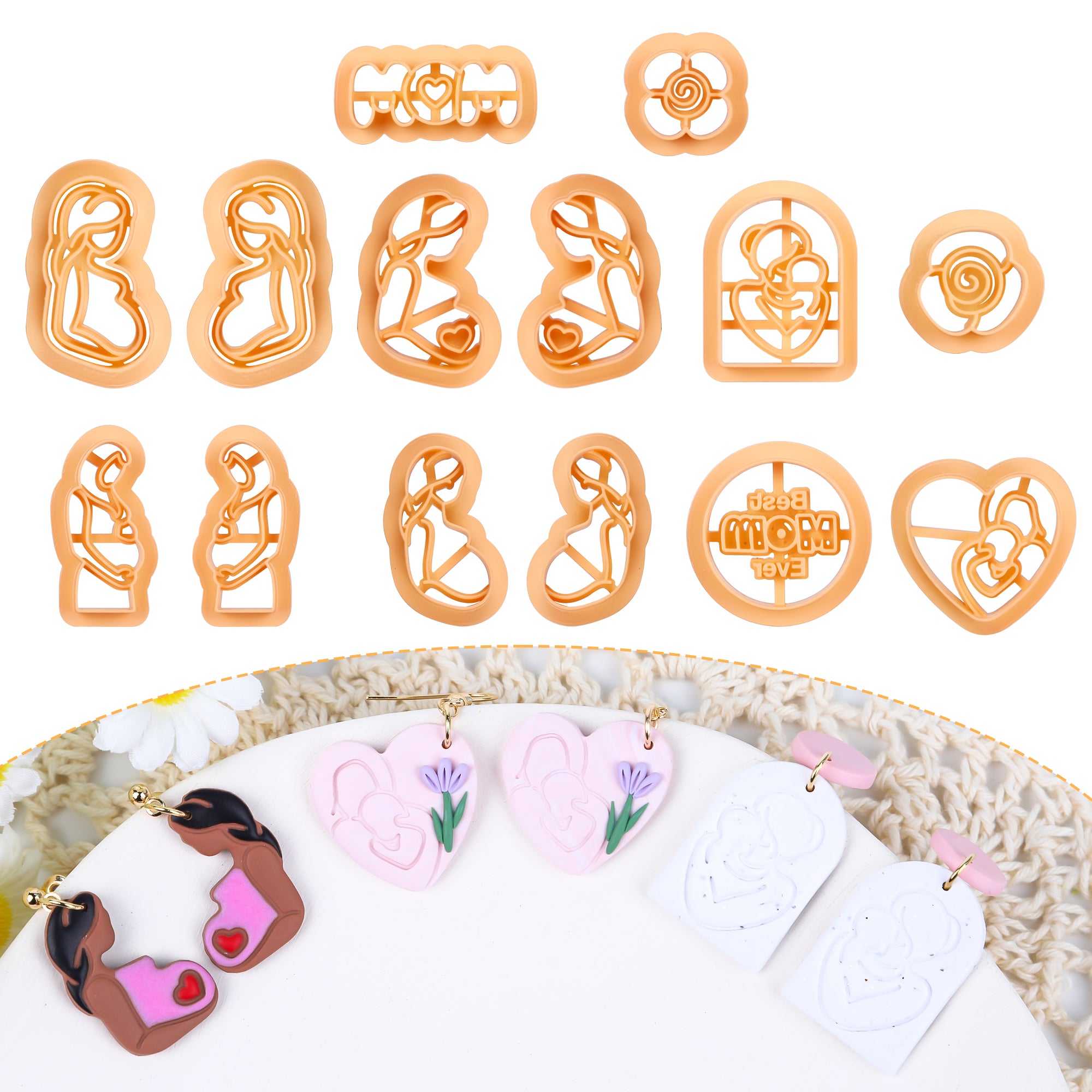 Puocaon Mother's Day Clay Cutters 14 Pcs