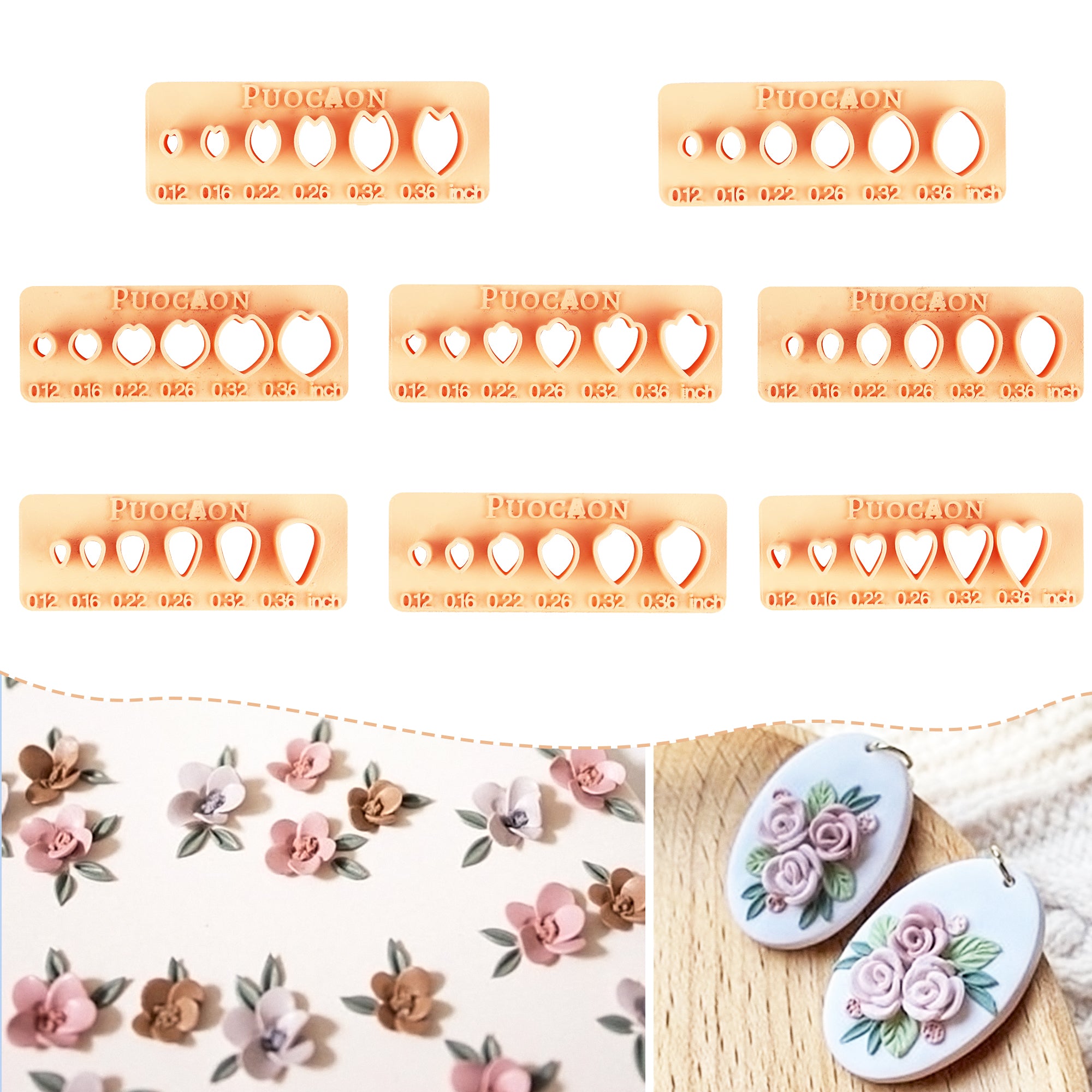 Puocaon Mini Flower Petal Polymer Clay Cutters 8 Pcs