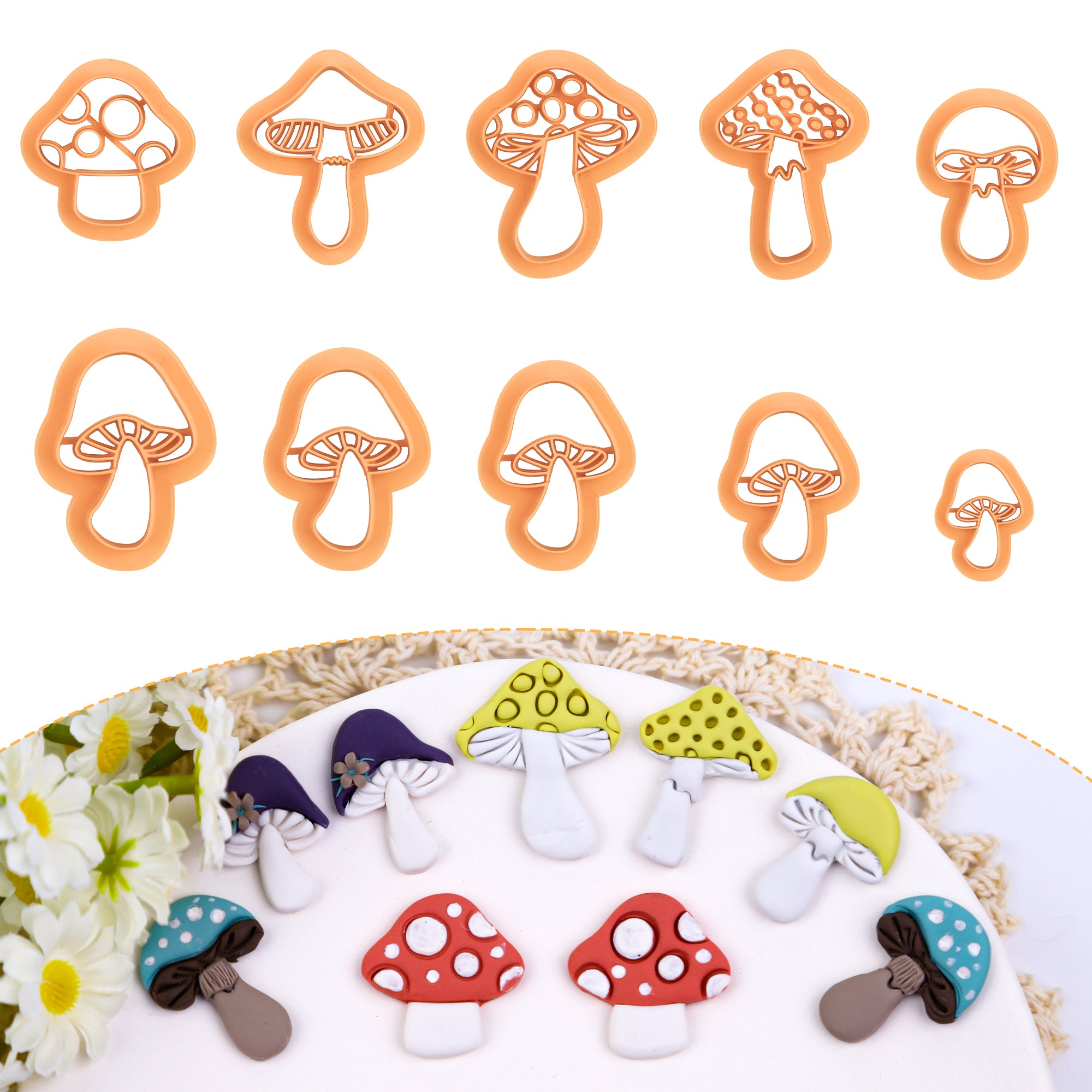 Puocaon Mushroom Polymer Clay Cutters - 10 Pcs