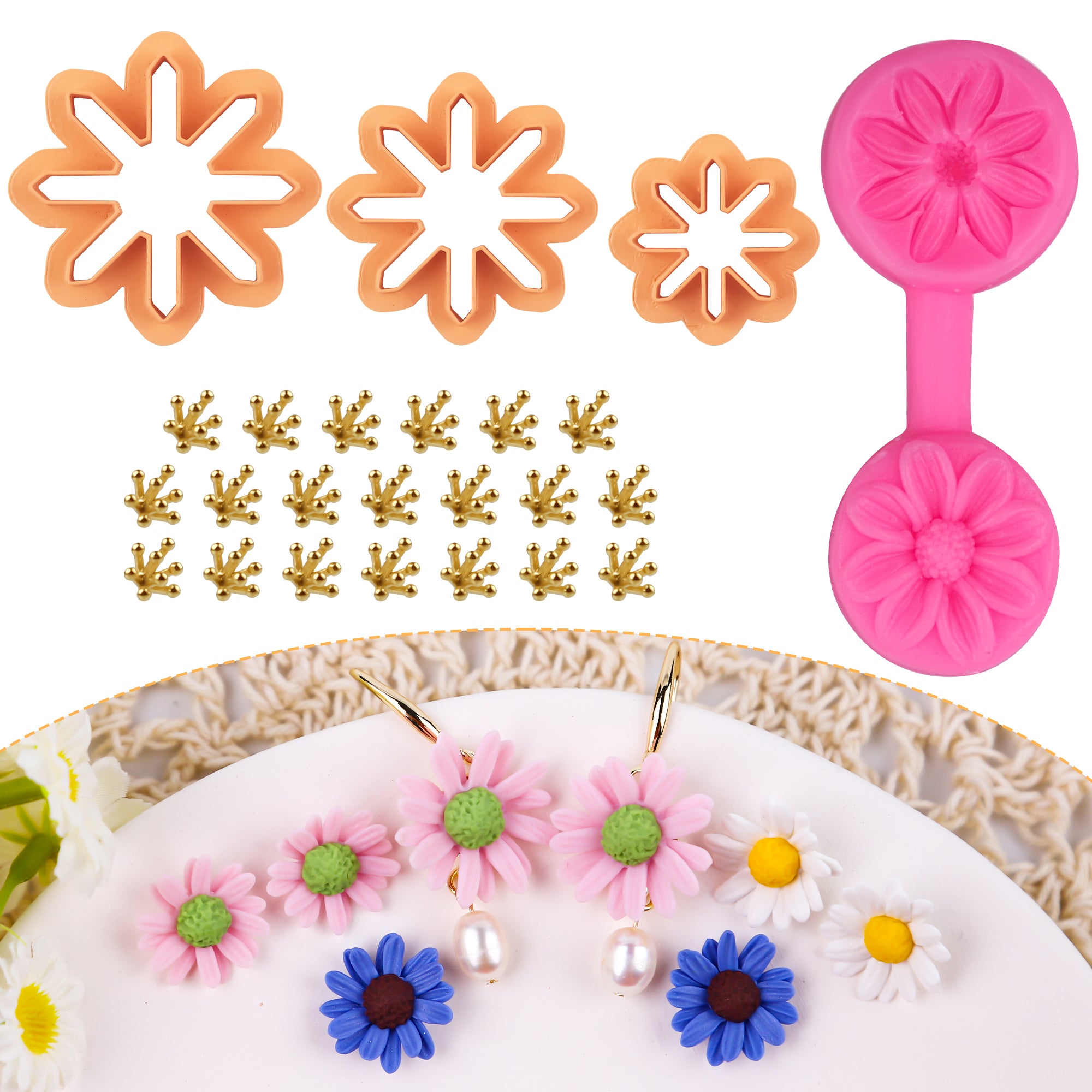 Boho Soft Pottery Polymer Clay Cutters Mold French Flower Cactus