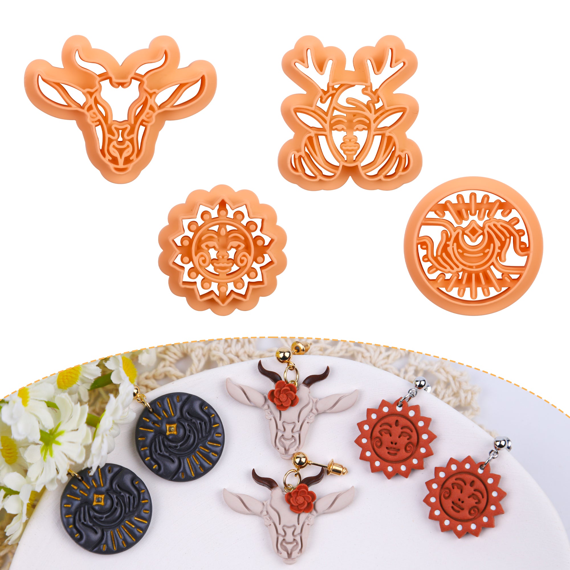 Puocaon Boho Polymer Clay Cutters - 4 Pcs Deer Bohemian Girl Clay Cutters