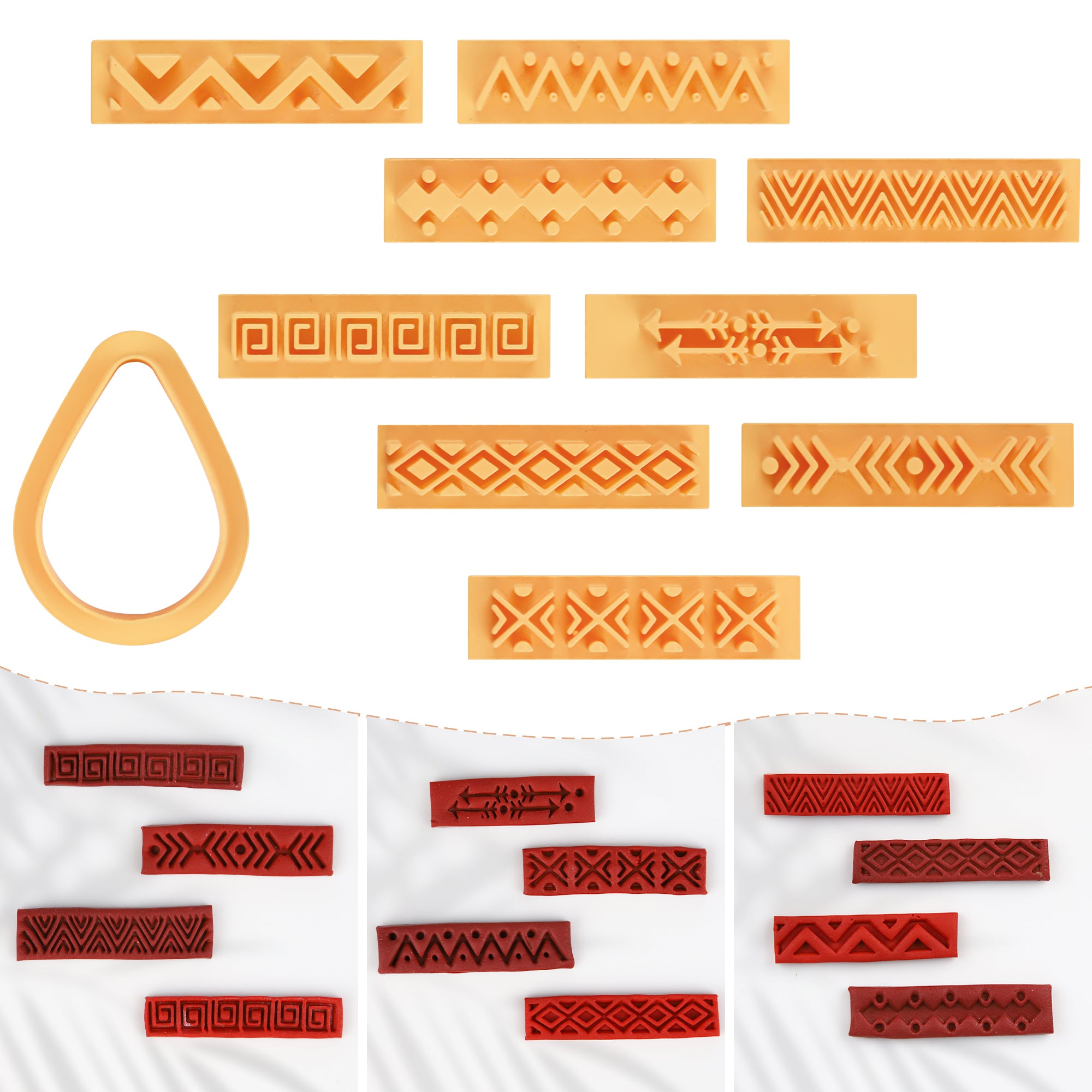 Puocaon Polymer Clay Cutters 9 Aztecs Geometric Clay Stamps Shapes, 1 Teardrop Clay Cutter