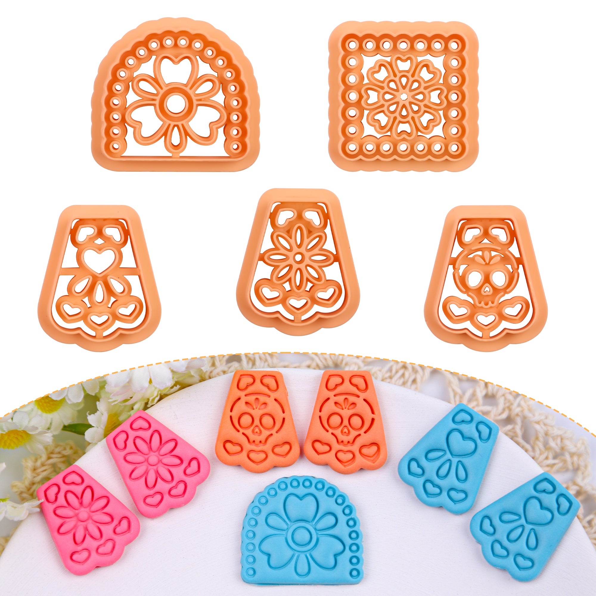 Puocaon Papel Picado Clay Cutters - 5 Pcs Mexican Tile Clay Cutters