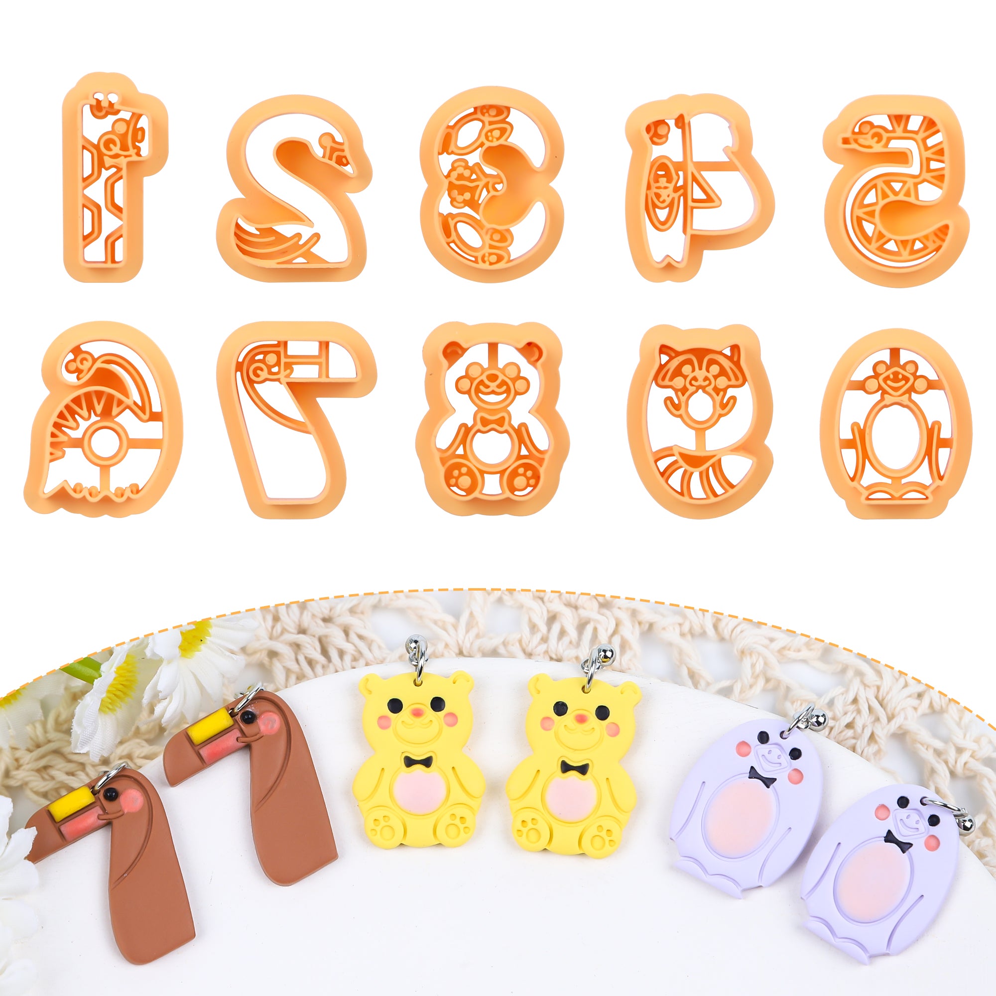 Puocaon  Cute Animal Shape Number Clay Cutters 10 Pcs