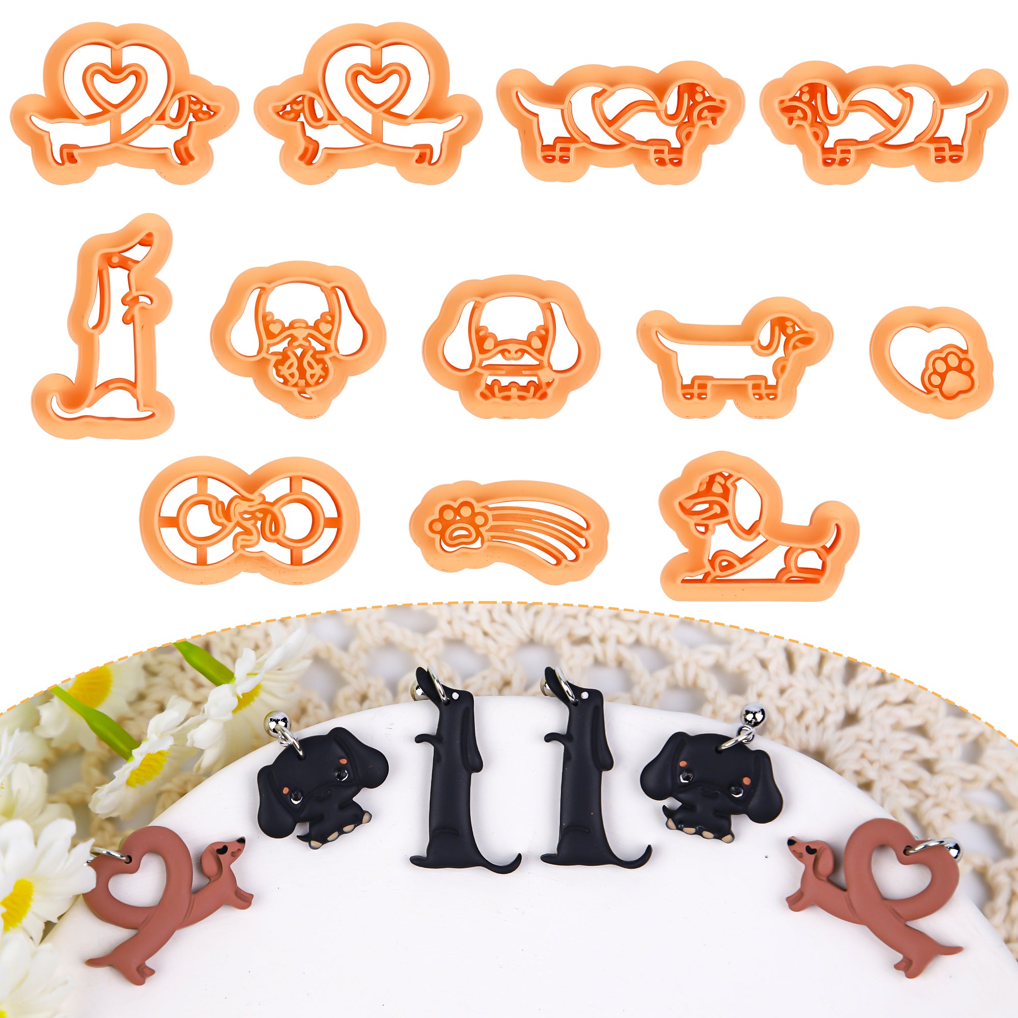 Puocaon Sausage Dog Clay Cutters - 12 Pcs Clay Cutters for Polymer Clay Earrings, Puppy Dog Pets Clay Cutters for Earrings Making, Animal Dog Clay Earring Cutters, Dachshund Clay Jewelry Cutters