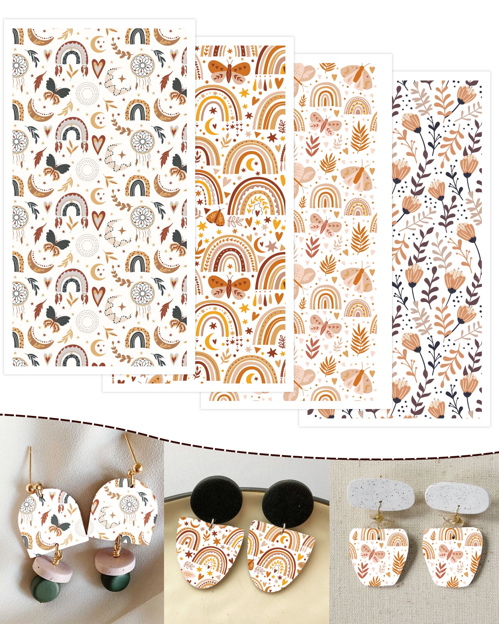Puocaon Boho Transfer Paper for Polymer Clay 4 Design 20 Pcs