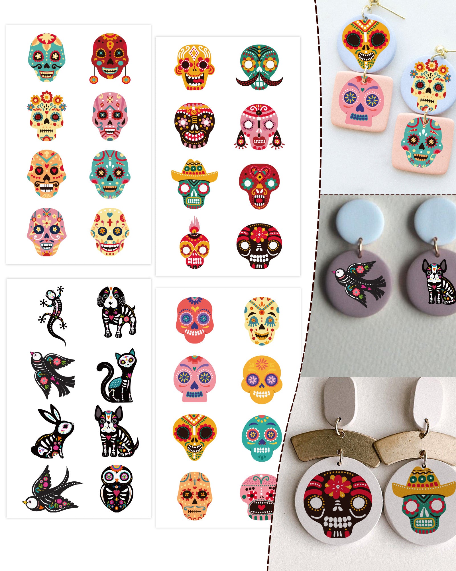 Puocaon Day of the Dead Transfer Paper for Polymer Clay 4 Design 20 Pc