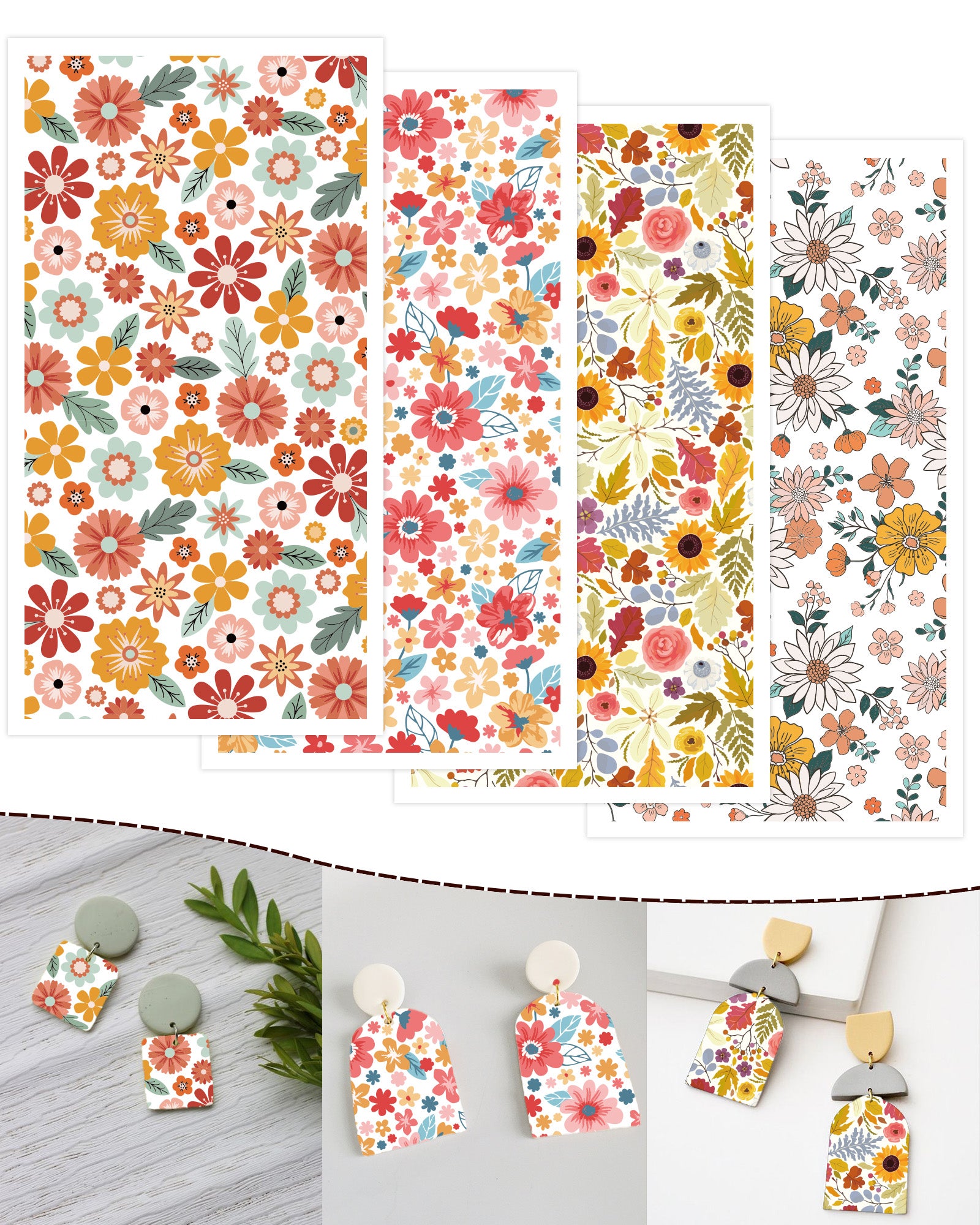 Puocaon Floral Transfer Paper Polymer Clay 4 Design 20 Pcs