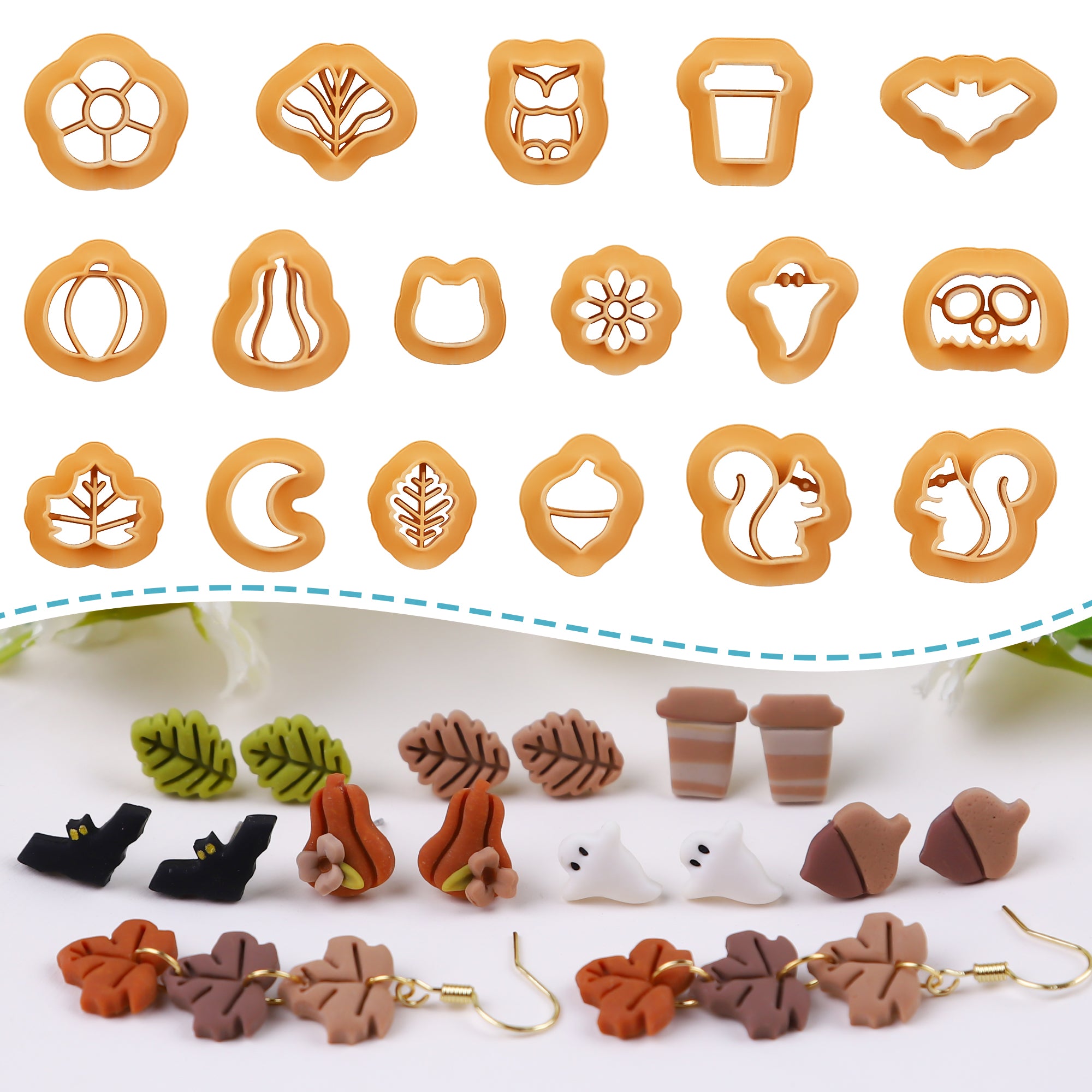 Puocaon Fall Leaves Clay Cutters - 17 Pcs Mini Clay Earring Cutters