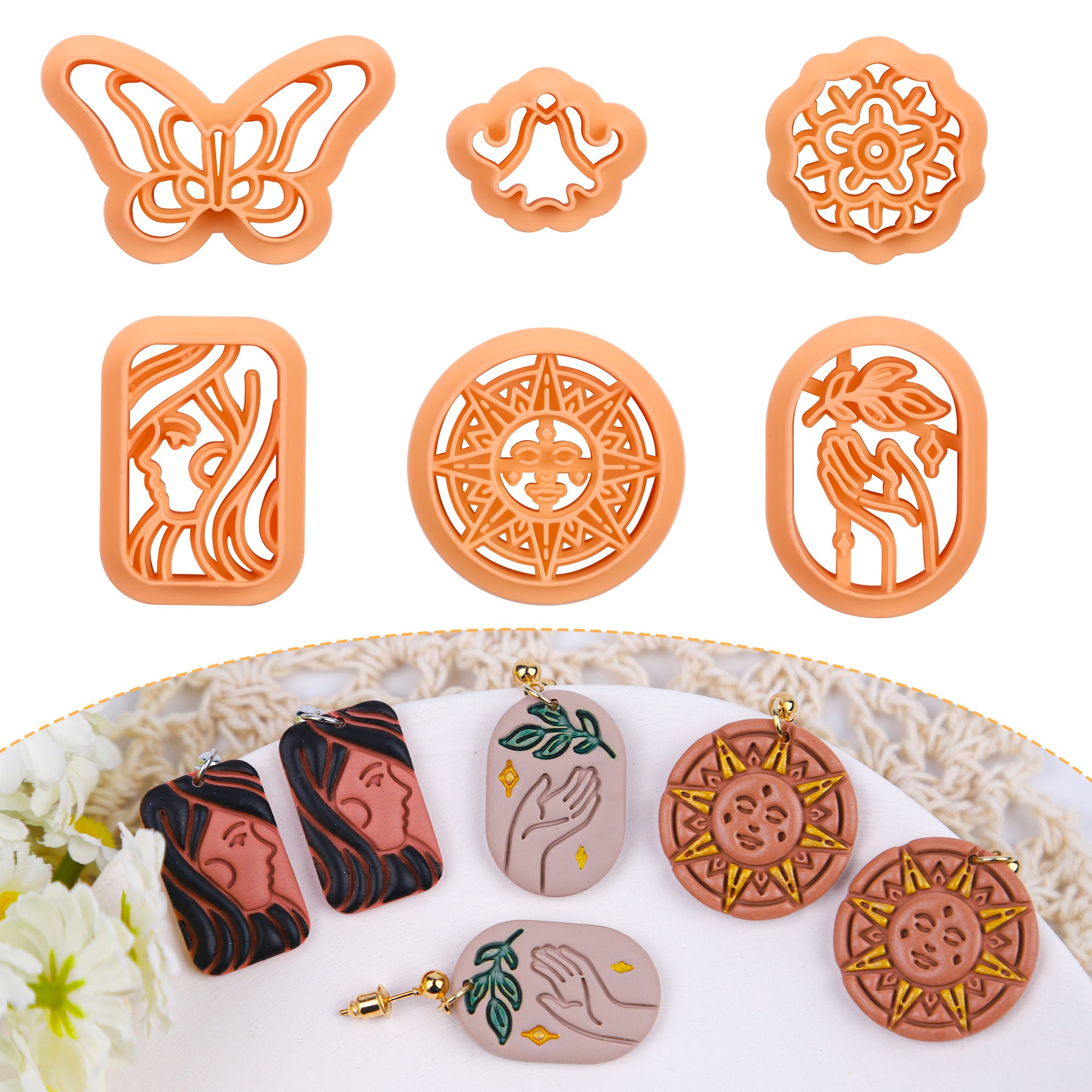 Puocaon Boho Polymer Clay Cutters 6 Pcs Clay Cutters for Earrings Making