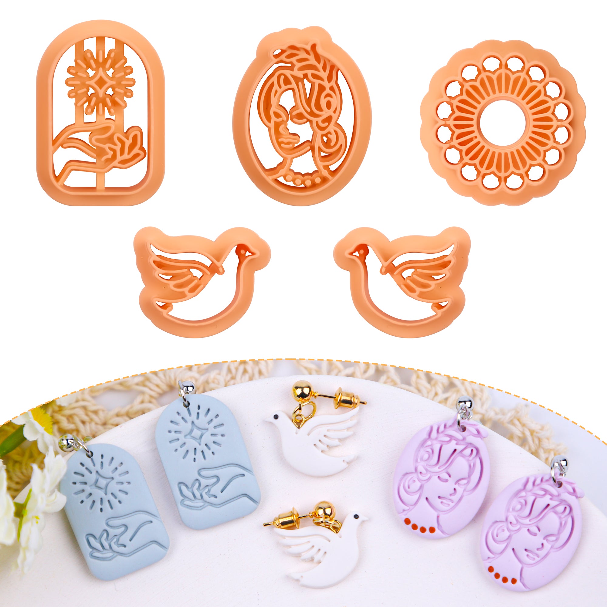 Puocaon Boho Clay Cutters for Earrings, 5 Pcs Mirrored Pigeon Bird Polymer Clay Cutters