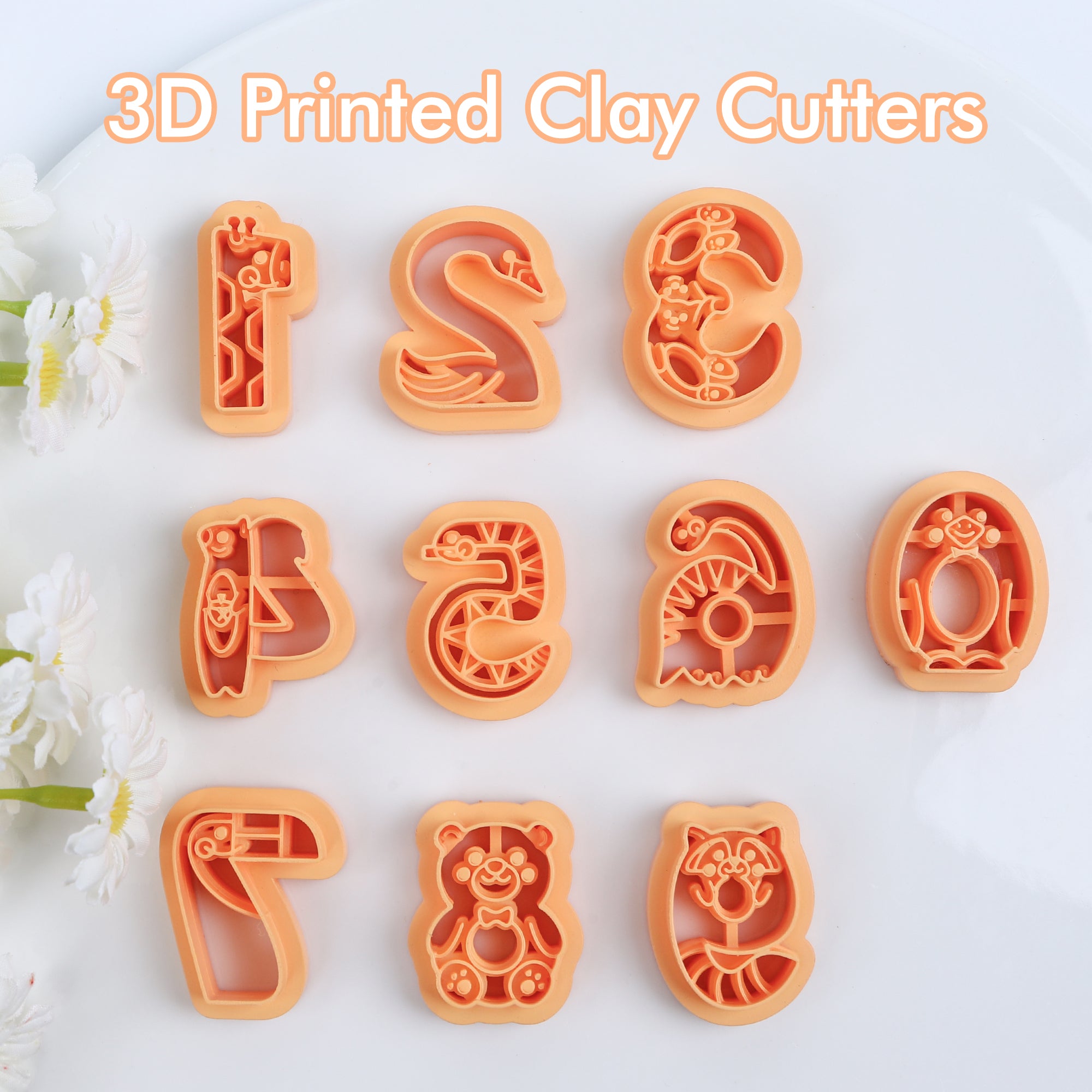 Puocaon  Cute Animal Shape Number Clay Cutters 10 Pcs