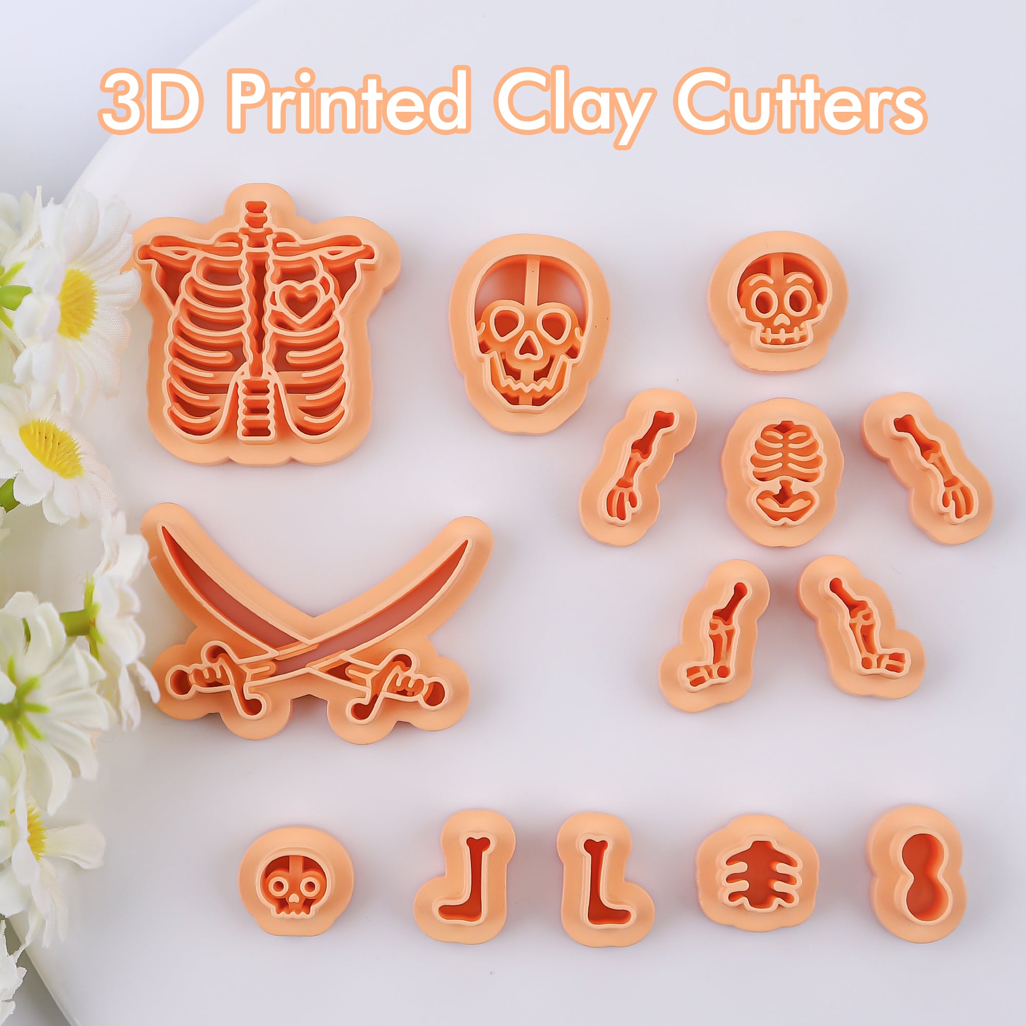 Puocaon Skull Polymer Clay Cutters - 14 Pcs Human Bone Clay Cutters for Polymer Clay Earrings