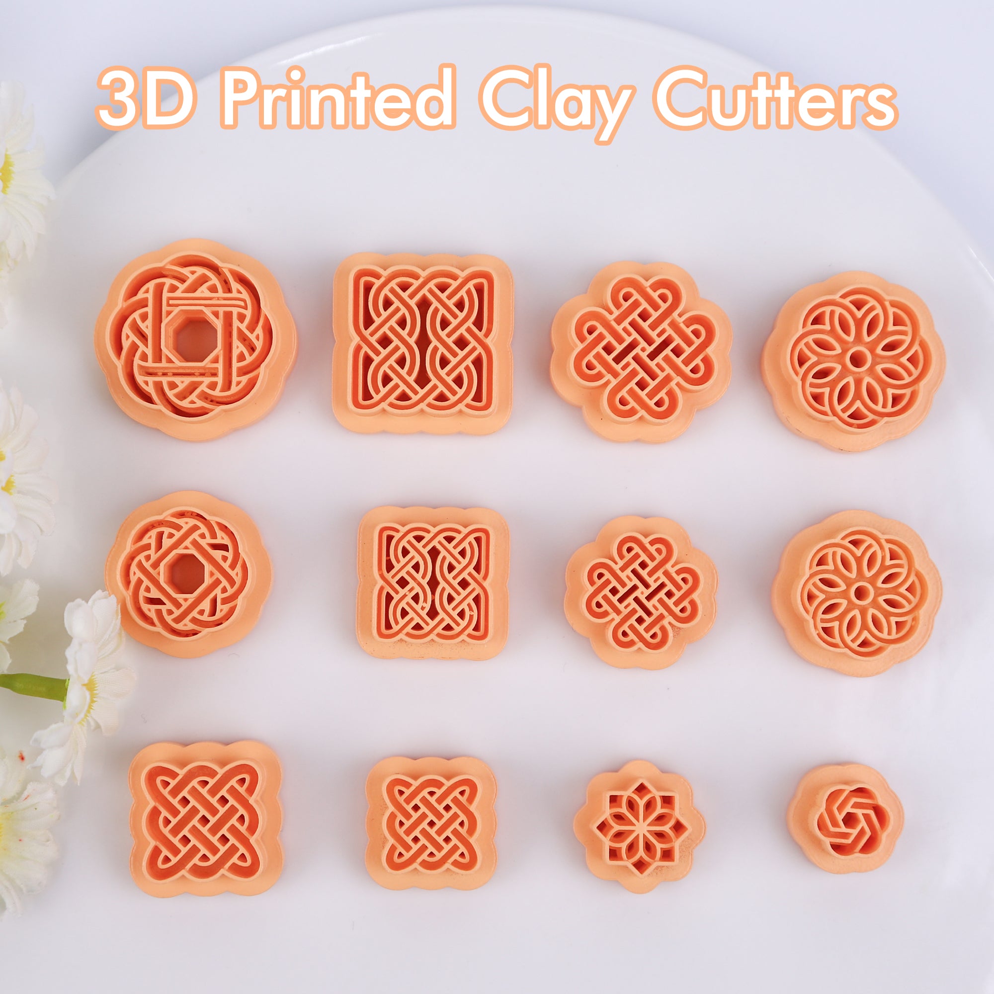 Puocaon Weave Knot Clay Cutters - 12 Pcs Clay Cutters for Polymer Clay Earrings Jewelry Making, Ranttan Polymer Clay Cutters for Earrings, Boho Embossed Knot Clay Earring Cutters, Wicker Clay  Cutters