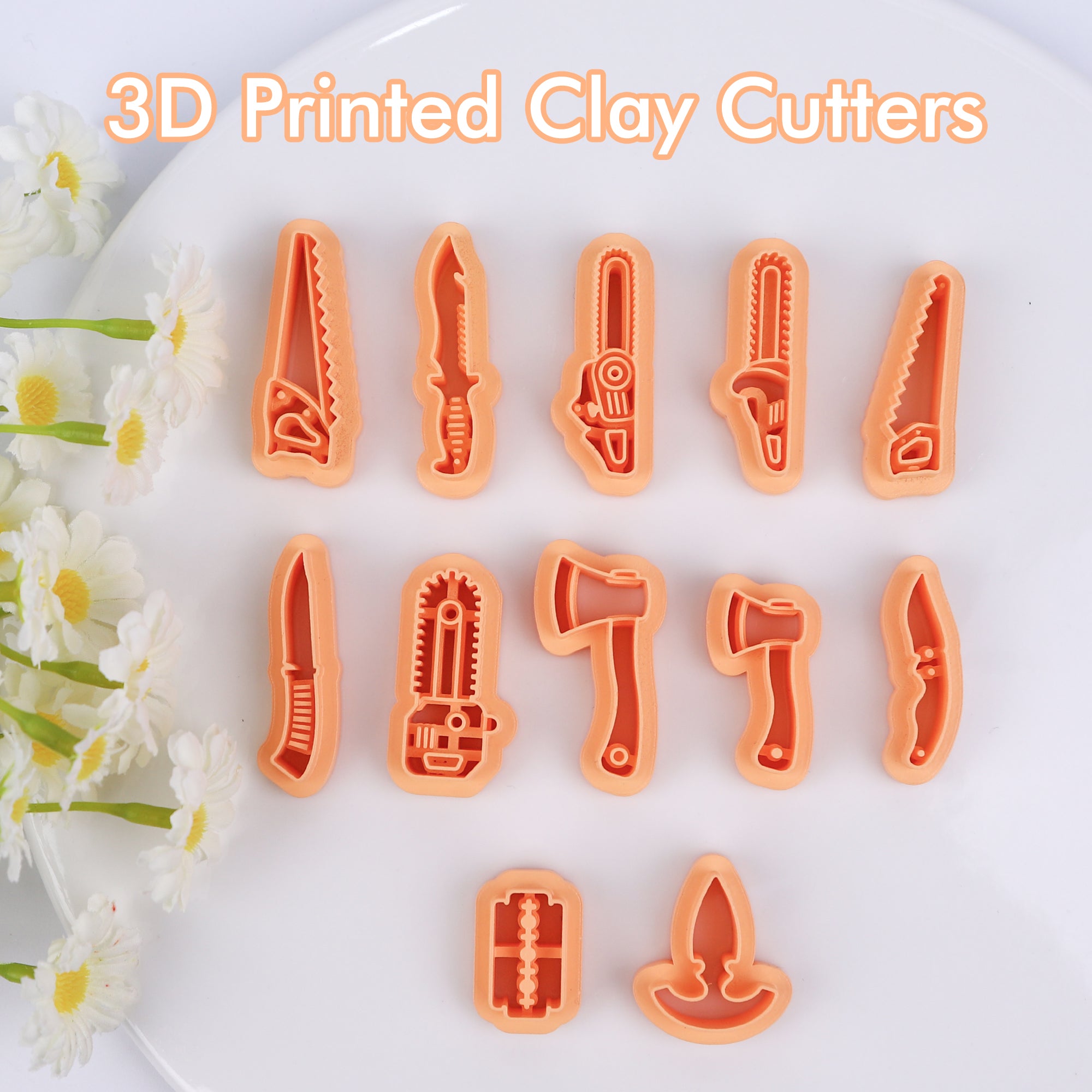 Puocaon Slasher Film Clay Cutters - 12 Pcs Clay Cutters for Polymer Clay Earrings, Horror Movie Weapons Clay Cutters for Polymer Clay Jewelry Making, Chainsaw Axe Clay Cutters for Earrings Jewelry