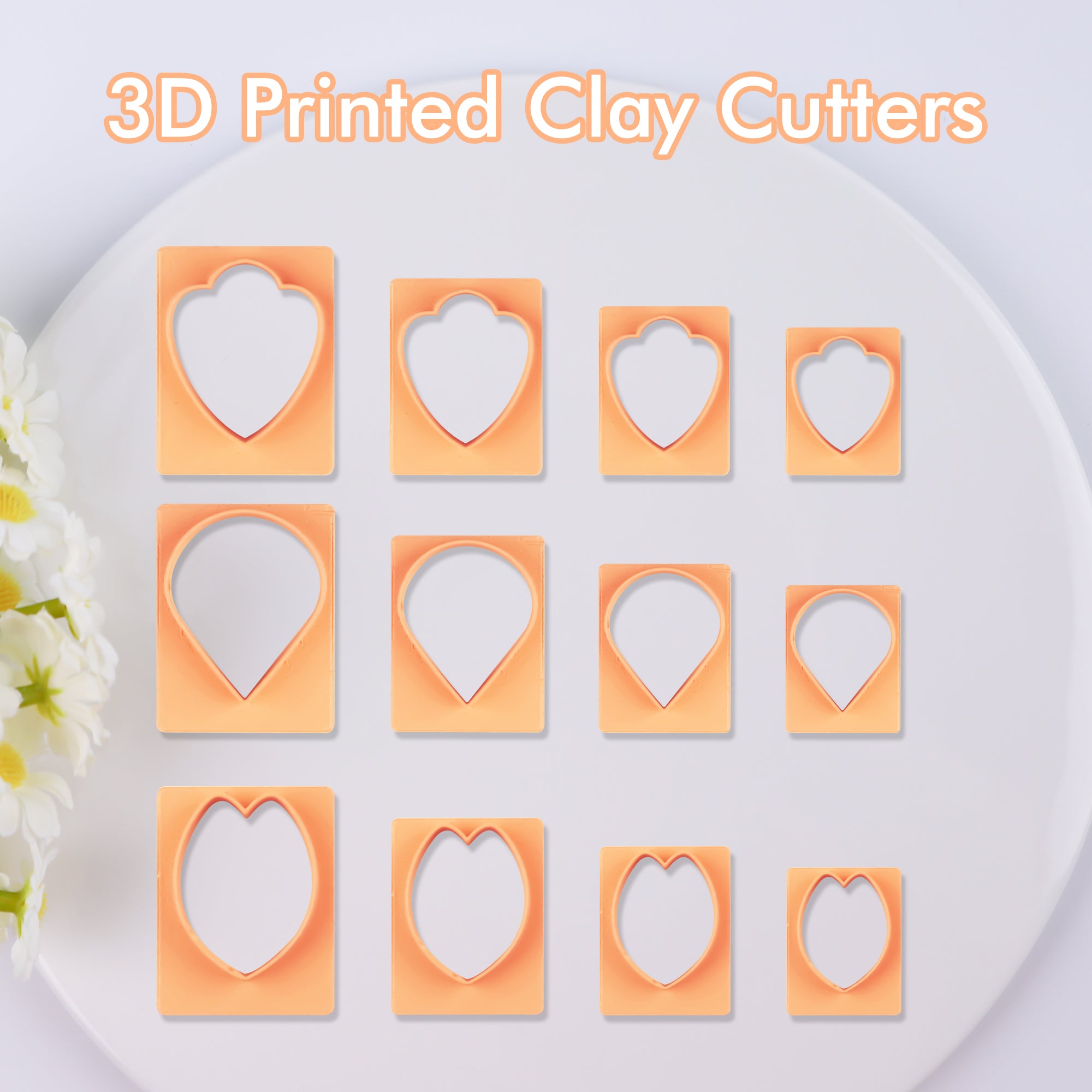 Puocaon Petal Polymer Clay Cutters - 12 Pcs Petal Clay Cutters for Polymer Clay Jewelry, 20 Pcs Flower Pistil Brass Charms 2 Petal Texture Clay Molds