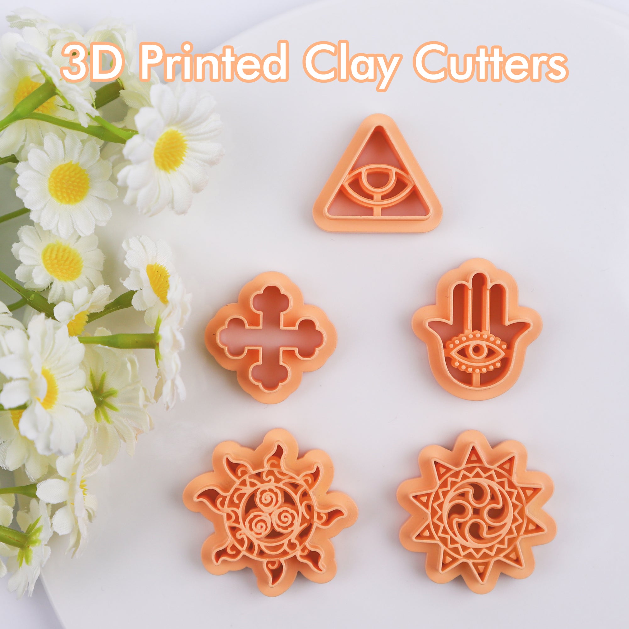 Puocaon Mystic Polymer Clay Cutters 5 Pcs Boho Sun Triangle Evil Eye Hamsa Hand Clay Cutters