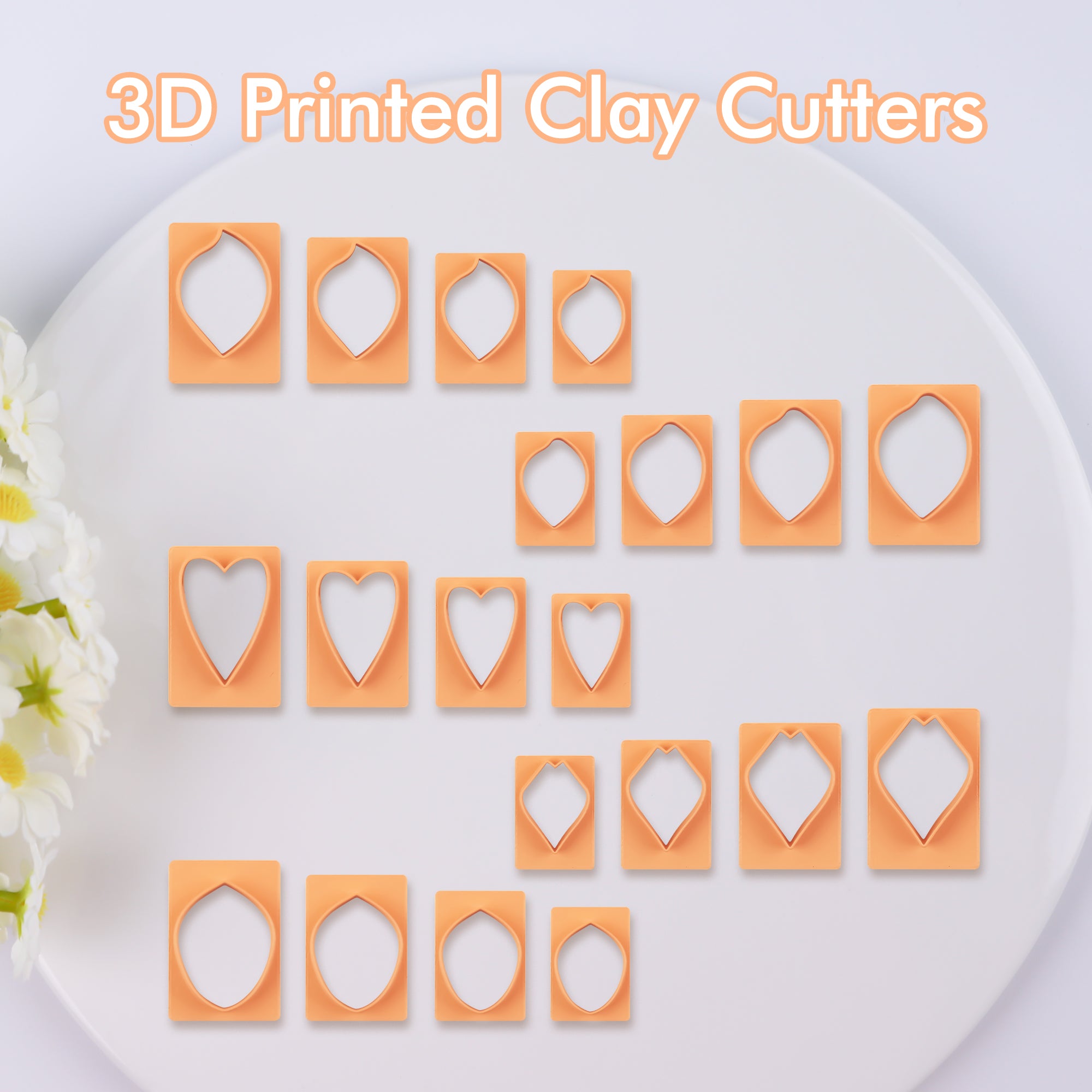 Puocaon Petal Polymer Clay Cutters - 20 Pcs Petal Clay Cutters for Polymer Clay Earrings, 30 Pcs Pistil Brass Charms 4 Petal Texture Clay Molds