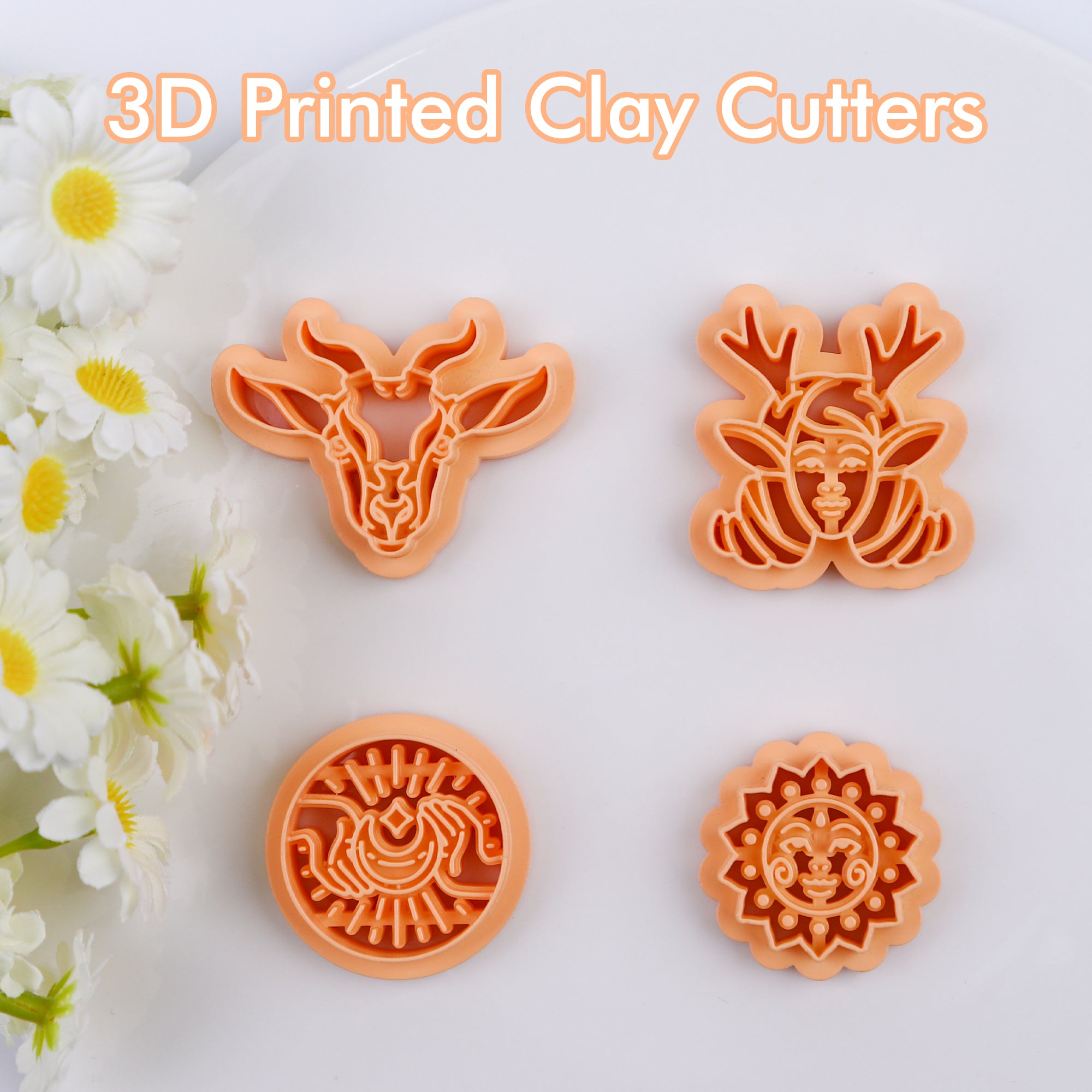 Puocaon Boho Polymer Clay Cutters - 4 Pcs Deer Bohemian Girl Clay Cutters