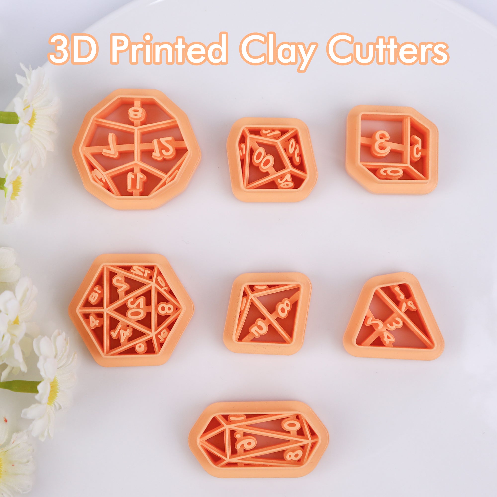 Puocaon Dice Polymer Clay Cutters - 7 Pcs Clay Cutters for Polymer Clay Earrings, Icosahedron Embossed Clay Cutters for Earrings Jewelry, Polyhedral-Flat Dice Clay Earring Cutters Clay Jewelry