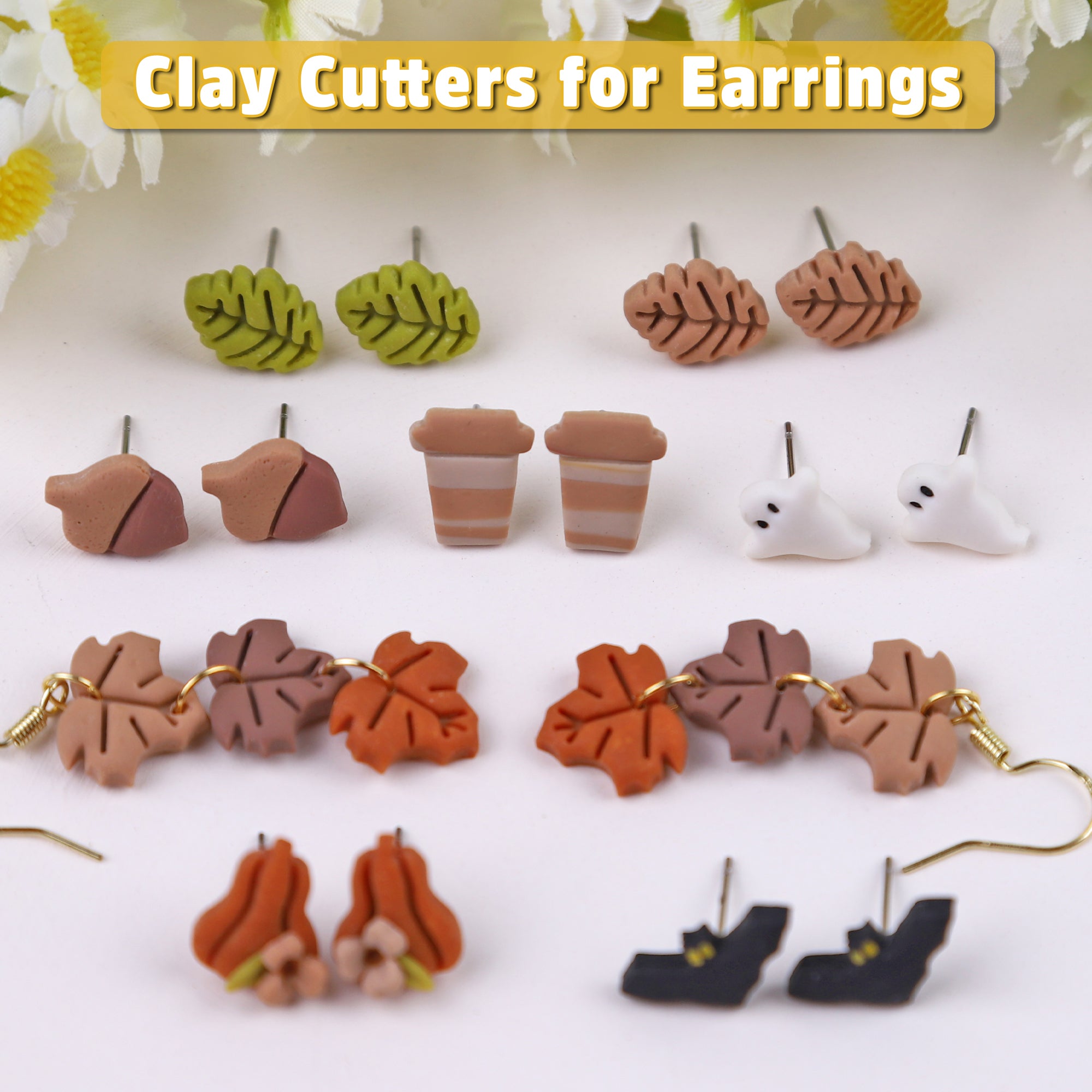 Puocaon Fall Leaves Clay Cutters - 17 Pcs Mini Clay Earring Cutters