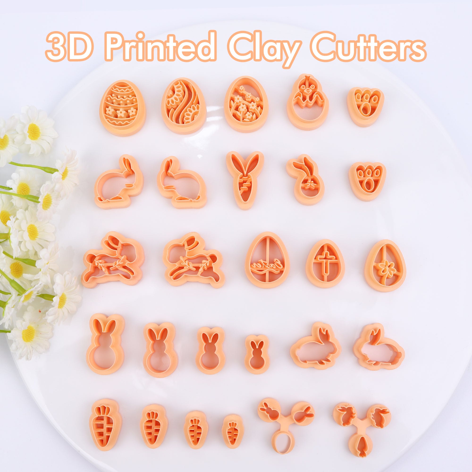 Puocaon Easter Polymer Clay Cutters - 27 Pcs Clay Cutters for Polymer Clay Earrings, Cute Rabbit Bunny Shape Clay Cutters, Carrot Easter Eggs Clay Jewelry Cutters, Rabbit Feet Clay Cutters