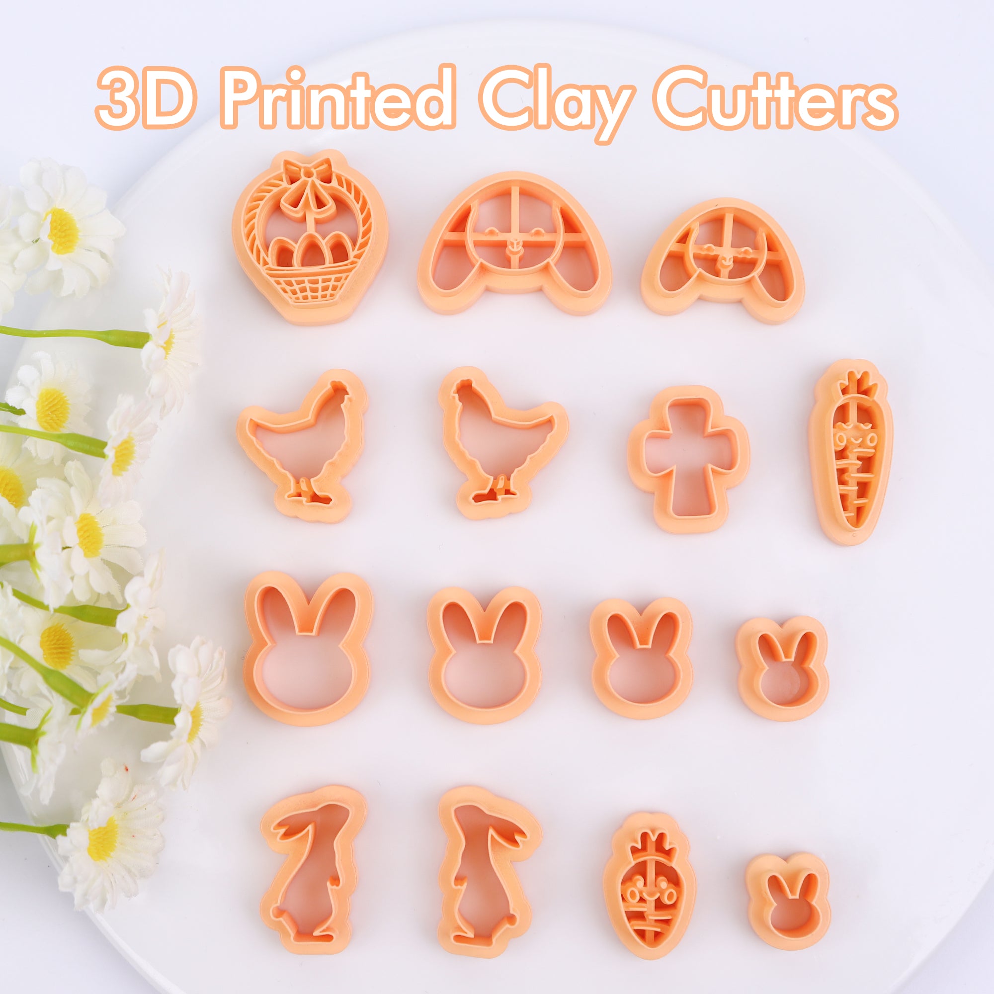 Puocaon Easter Polymer Clay Cutters - 15 Pcs Clay Cutters for Easter Polymer Clay Earrings Making, Rabbit Carrot Cross Clay Cutters, Cartoon Rabbit Head Clay Cutters for Polymer Clay Jewelry