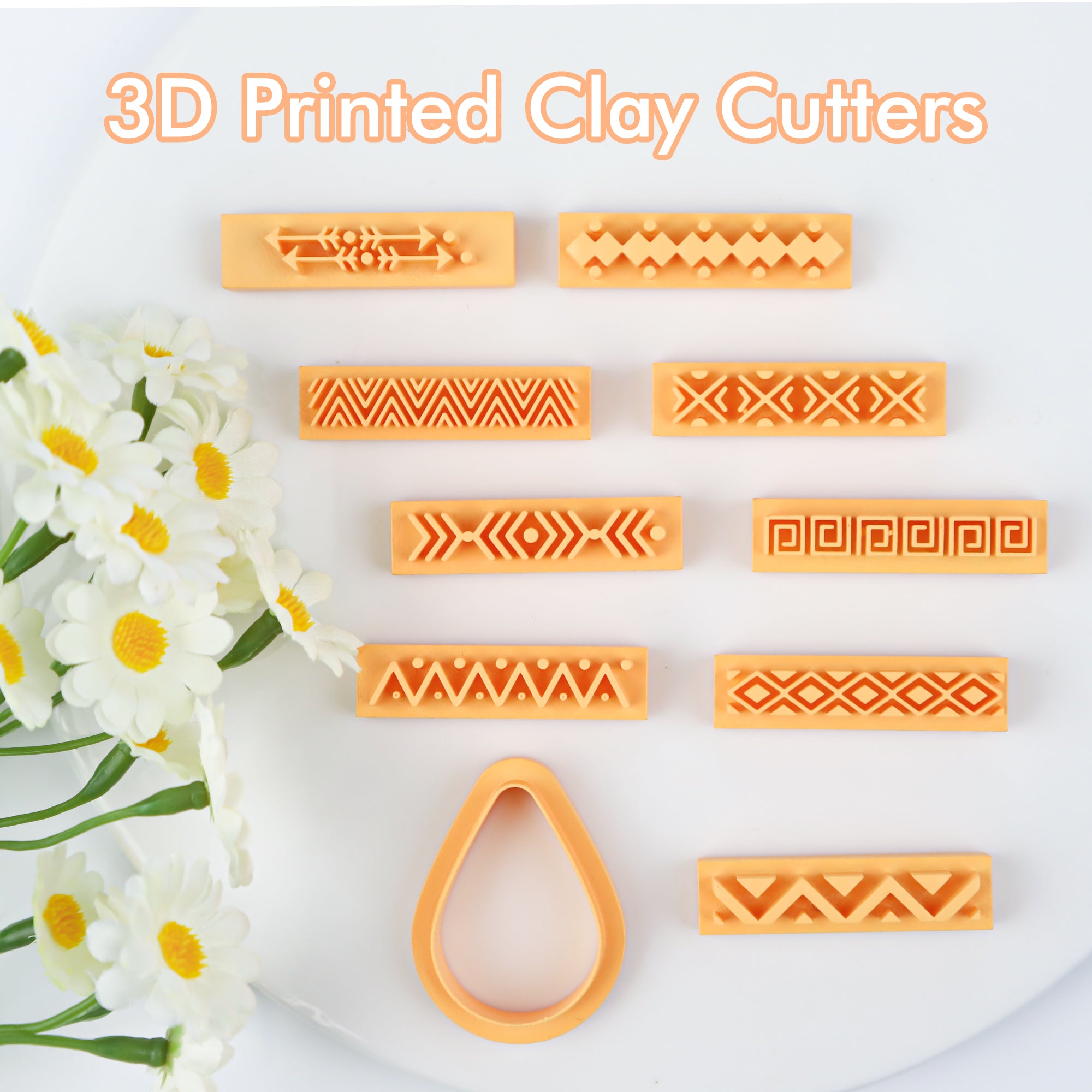 Puocaon Polymer Clay Cutters 9 Aztecs Geometric Clay Stamps Shapes, 1 Teardrop Clay Cutter