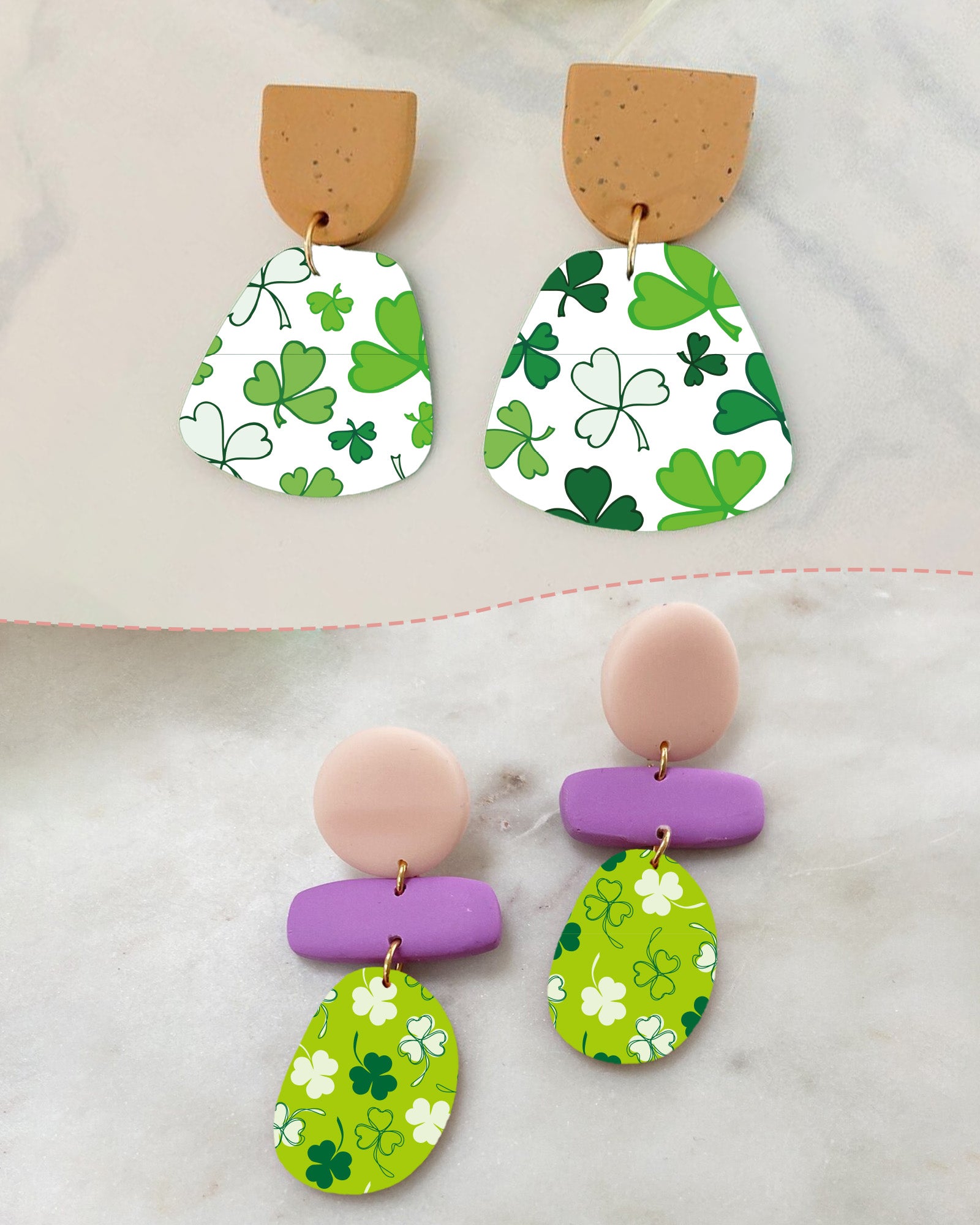 Puocaon Clover Clay Transfer Paper - 4 Design 20 Pcs Transfer Paper for Polymer Clay Jewelry Making, Green Clover Polymer Clay Transfer Sheets, Transfer Paper Designs for Polymer Clay Earrings