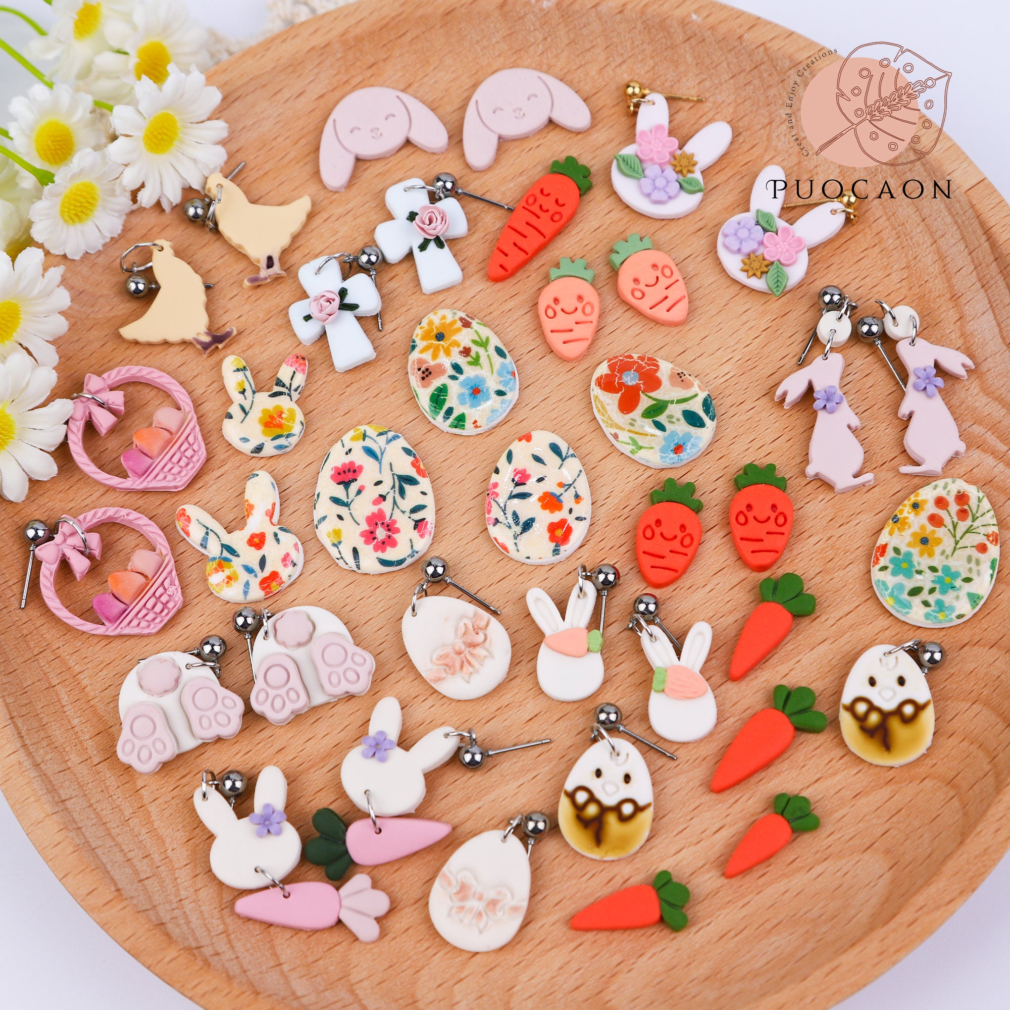 Puocaon Easter Polymer Clay Cutters - 15 Pcs Clay Cutters for Easter Polymer Clay Earrings Making, Rabbit Carrot Cross Clay Cutters, Cartoon Rabbit Head Clay Cutters for Polymer Clay Jewelry