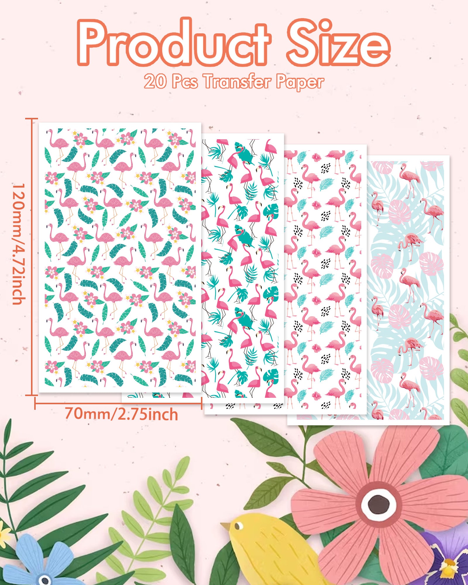 Puocaon Flamingo Animal Transfer Paper 20 Pcs