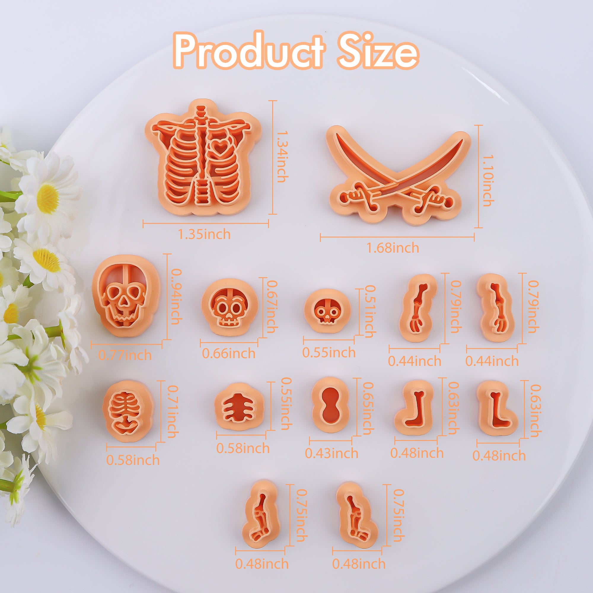 Puocaon Skull Polymer Clay Cutters - 14 Pcs Human Bone Clay Cutters for Polymer Clay Earrings