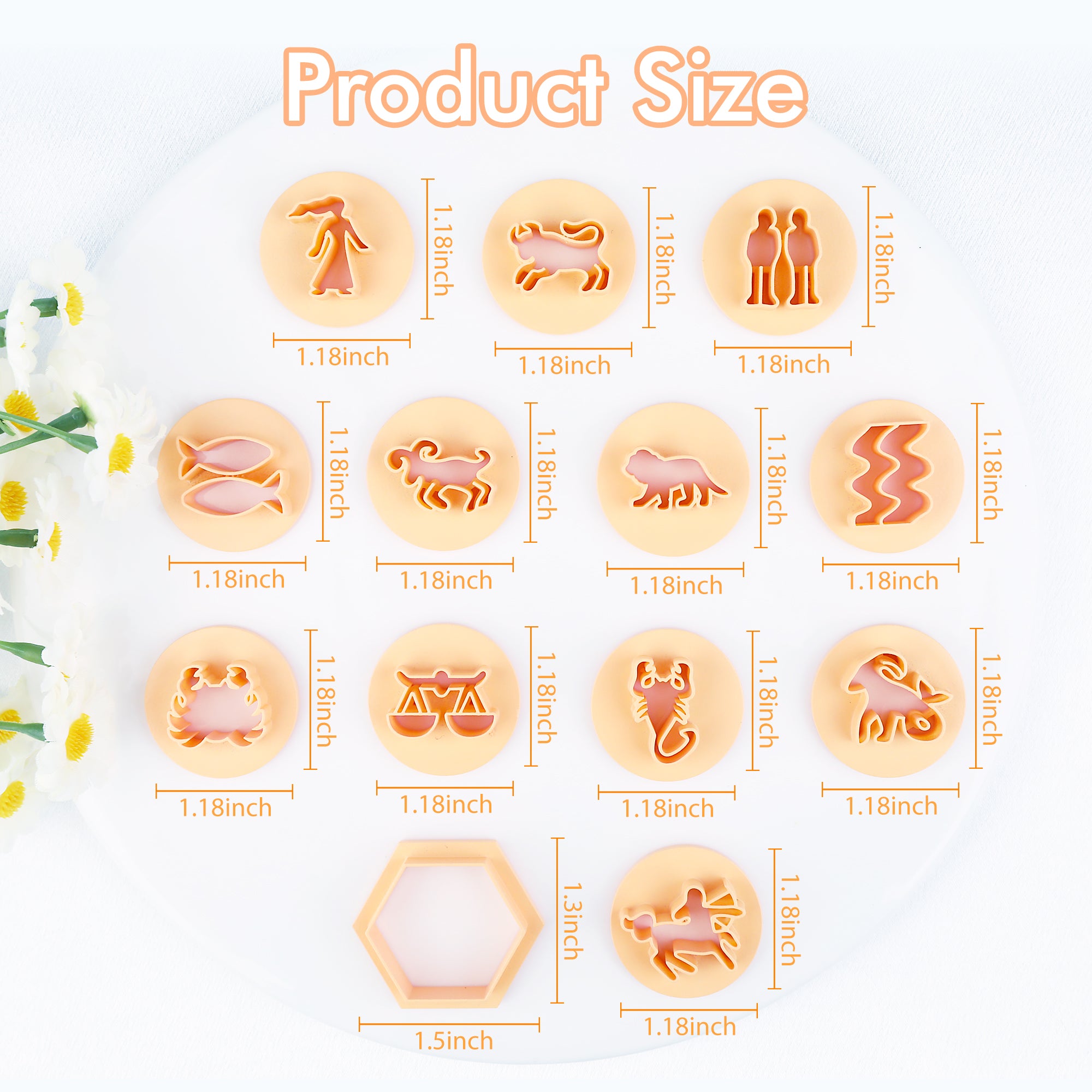 Puocaon 12 Pcs Zodiac Symbol Clay Stamps 1 Hexagon Clay Cutter