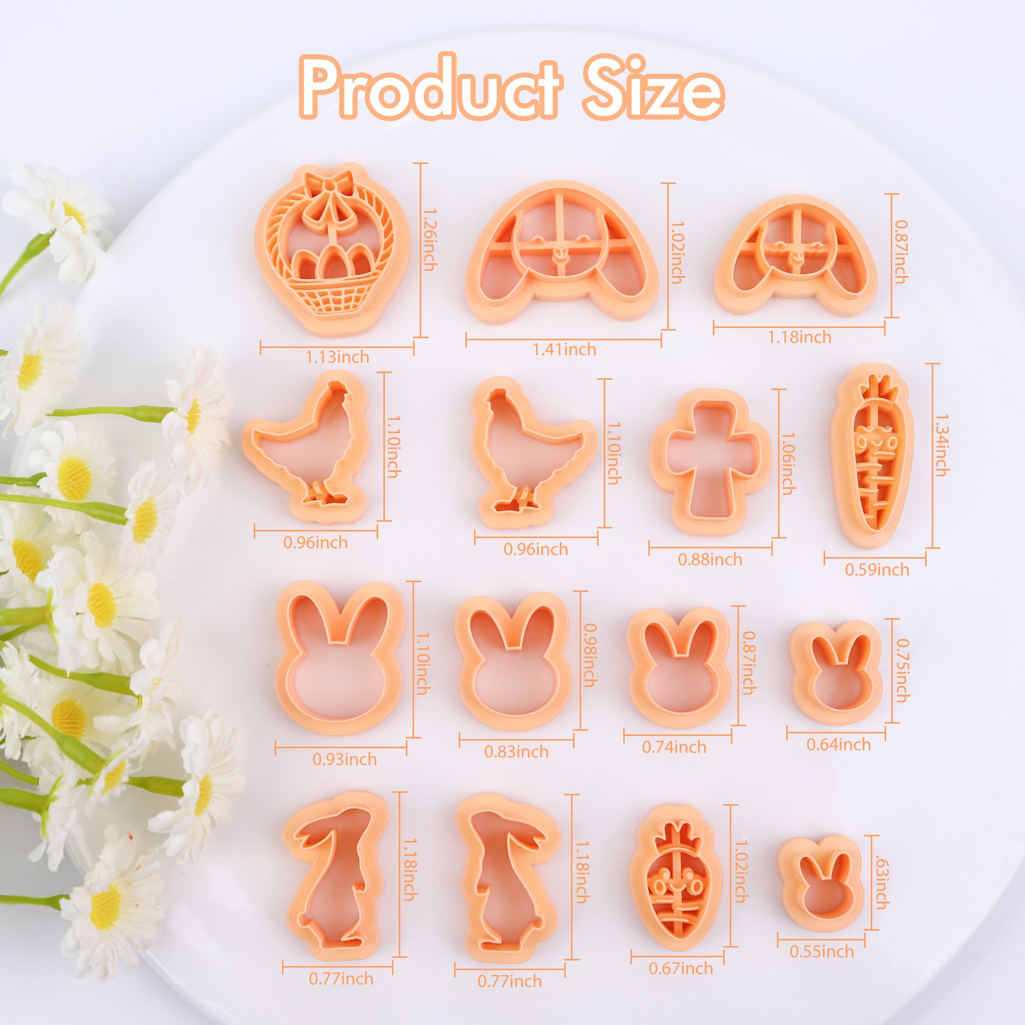 Puocaon Easter Polymer Clay Cutters - 15 Pcs Clay Cutters for Easter Polymer Clay Earrings Making, Rabbit Carrot Cross Clay Cutters, Cartoon Rabbit Head Clay Cutters for Polymer Clay Jewelry