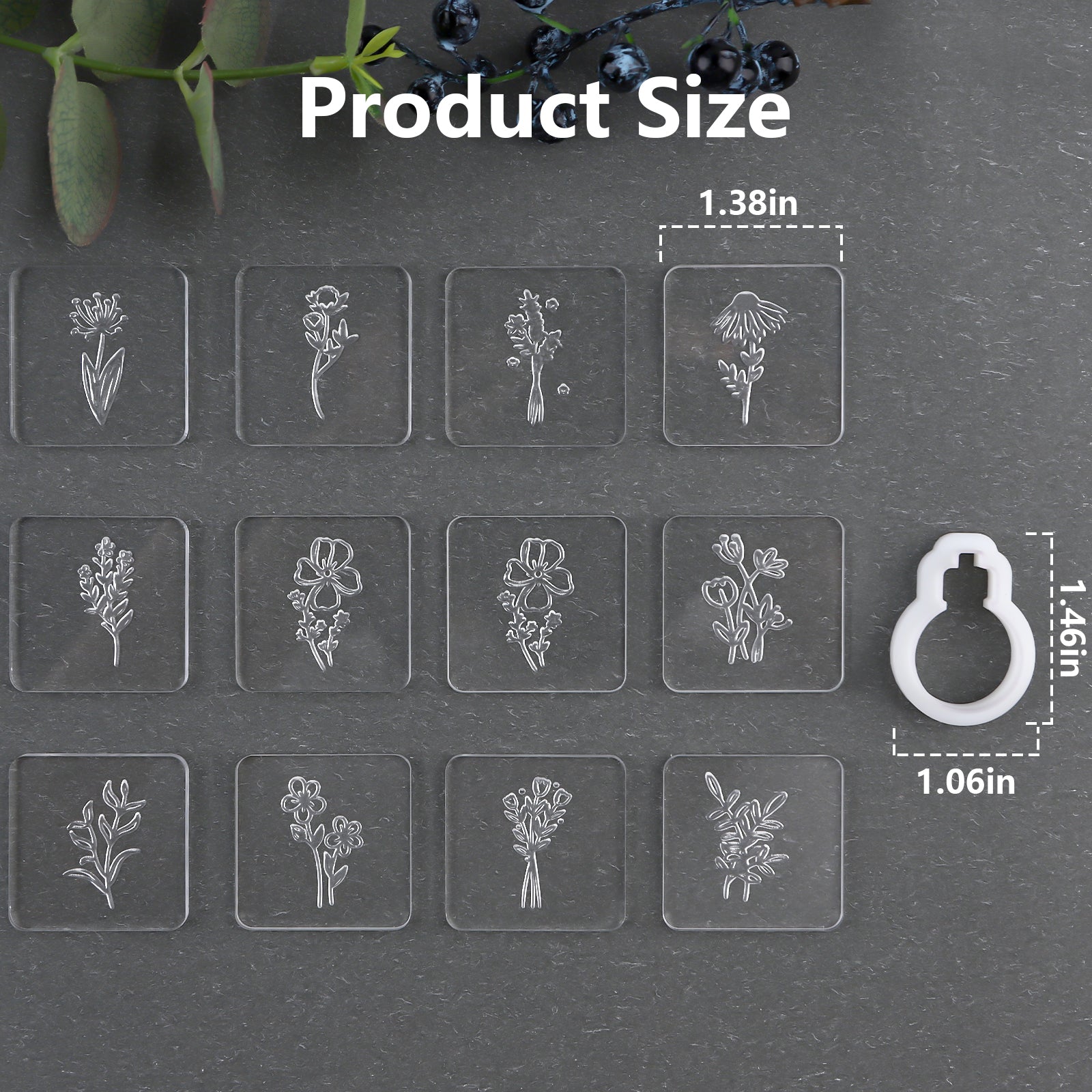 Puocaon Floral Clay Texture Stamps 12 Pcs with Bulb Clay Cutter