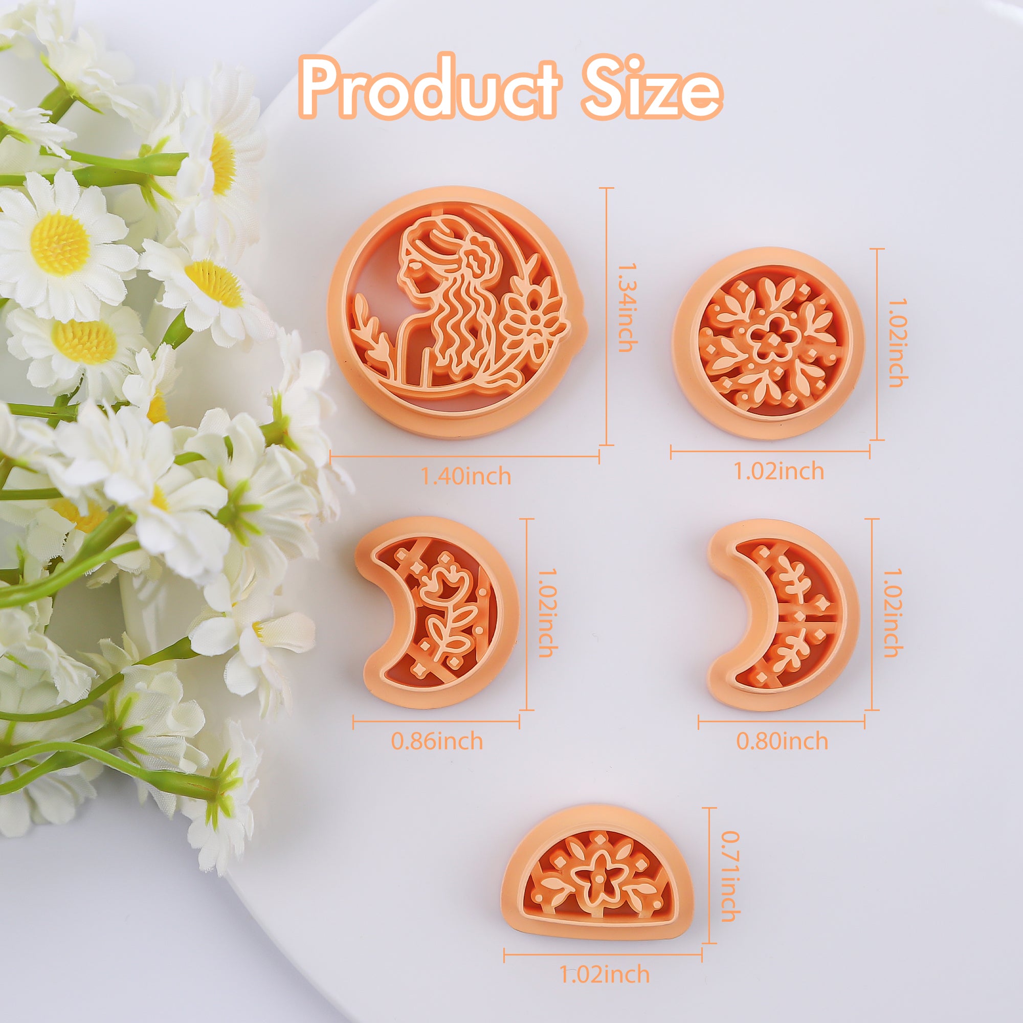 Puocaon Boho Moon Phase Clay Cutters Embossed Floral 5 Pcs