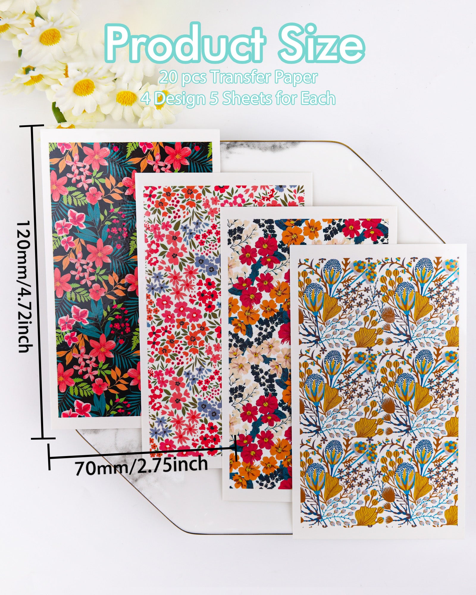 Puocaon Floral Clay Transfer Paper - 4 Design 20 Pcs