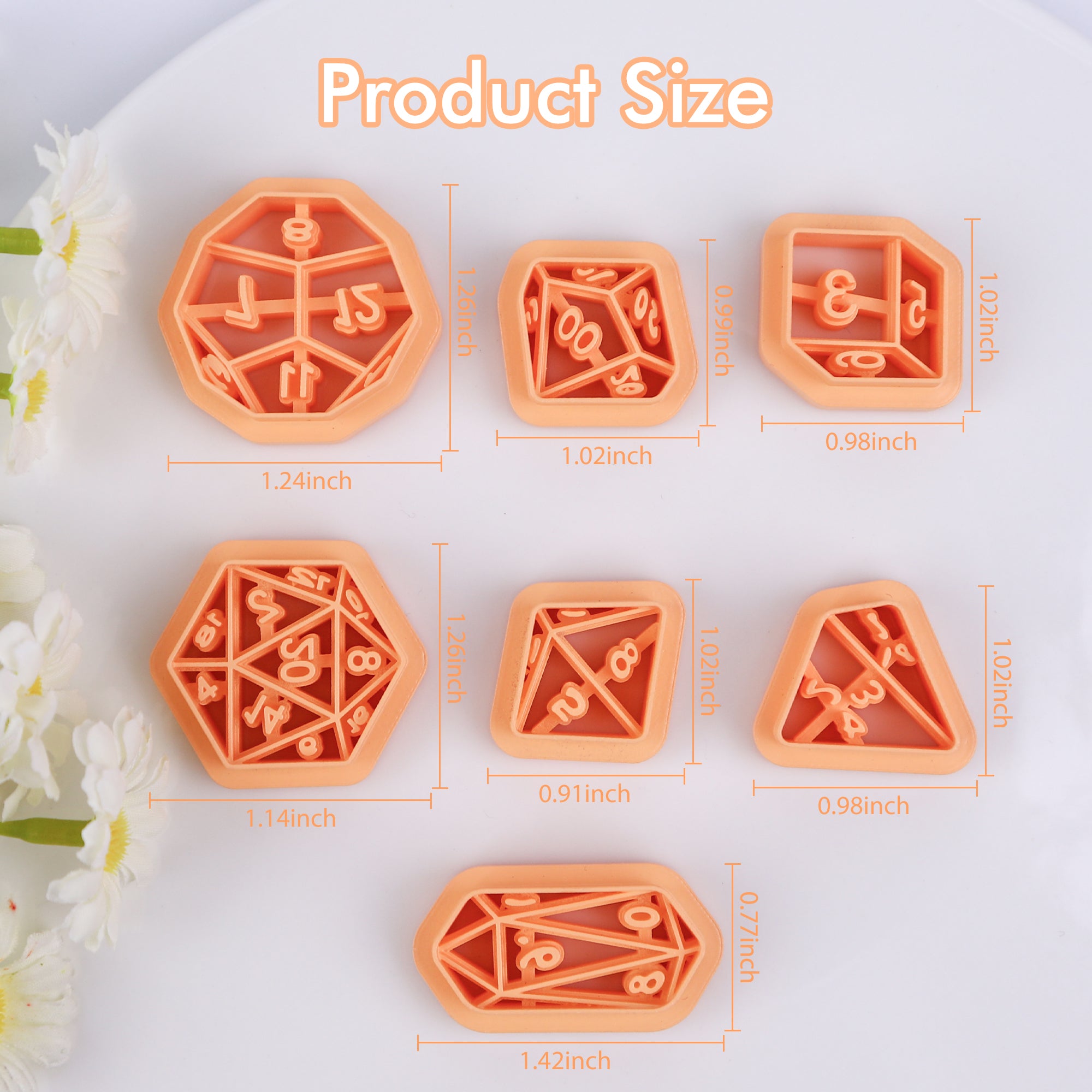 Puocaon Dice Polymer Clay Cutters - 7 Pcs Clay Cutters for Polymer Clay Earrings, Icosahedron Embossed Clay Cutters for Earrings Jewelry, Polyhedral-Flat Dice Clay Earring Cutters Clay Jewelry