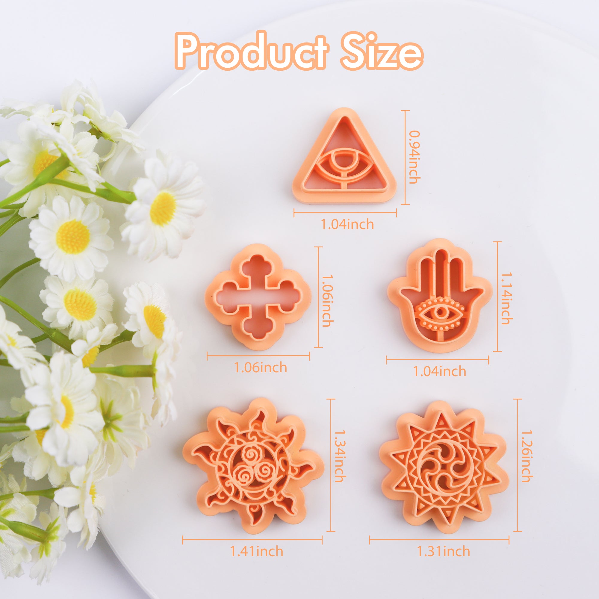 Puocaon Mystic Polymer Clay Cutters 5 Pcs Boho Sun Triangle Evil Eye Hamsa Hand Clay Cutters