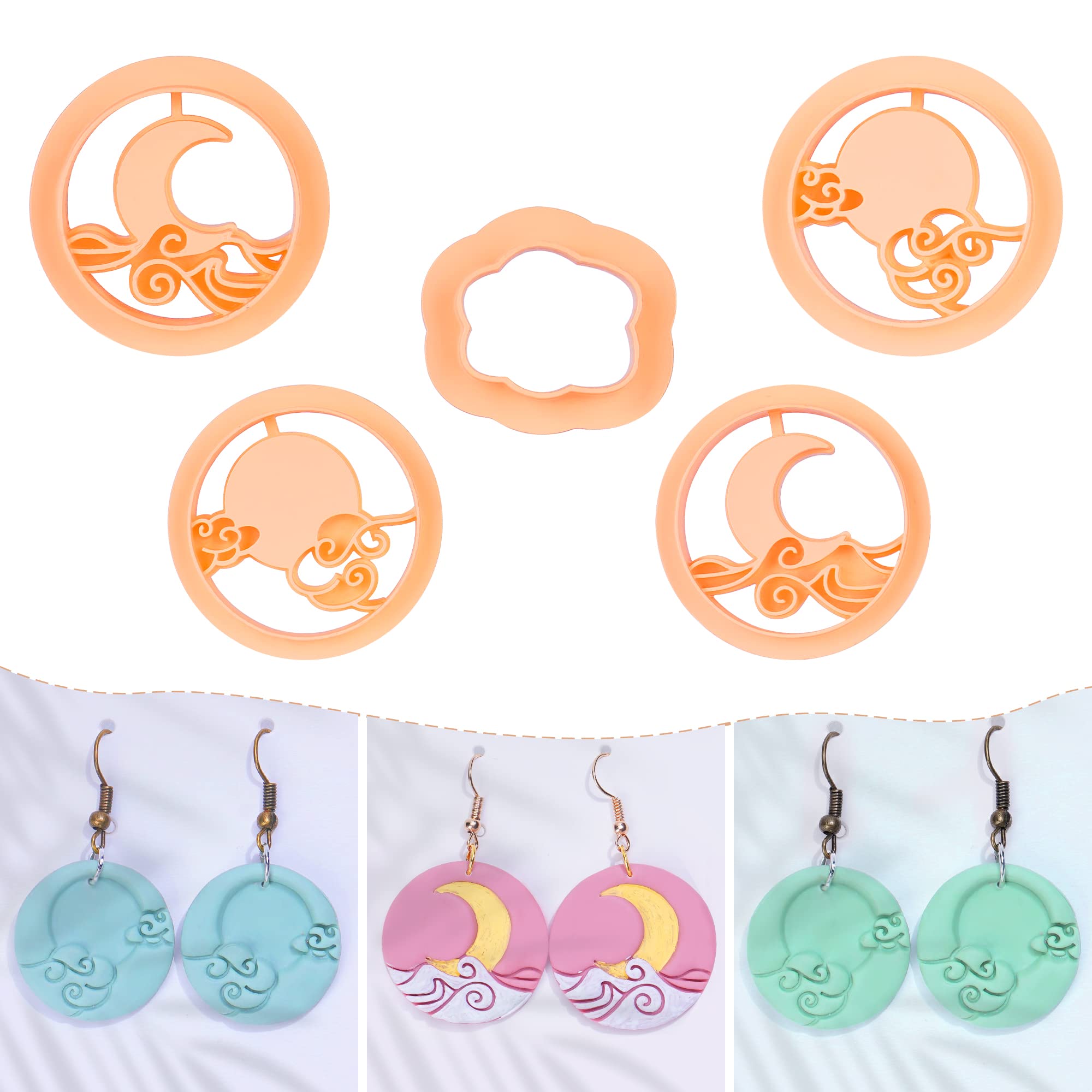 Puocaon Polymer Clay Cutters Moon Cloud Sun Wave 5 Pcs