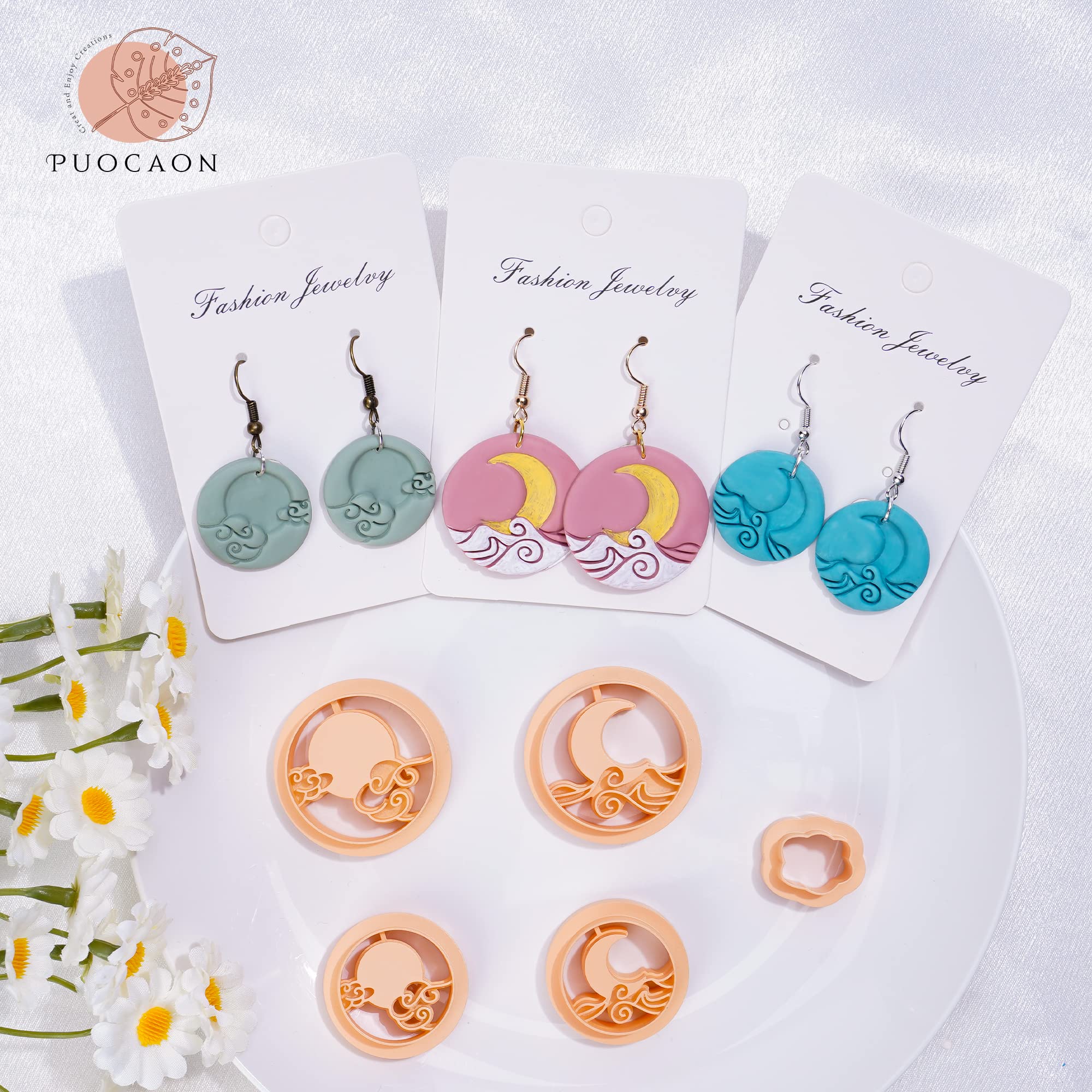 Puocaon Polymer Clay Cutters Moon Cloud Sun Wave 5 Pcs